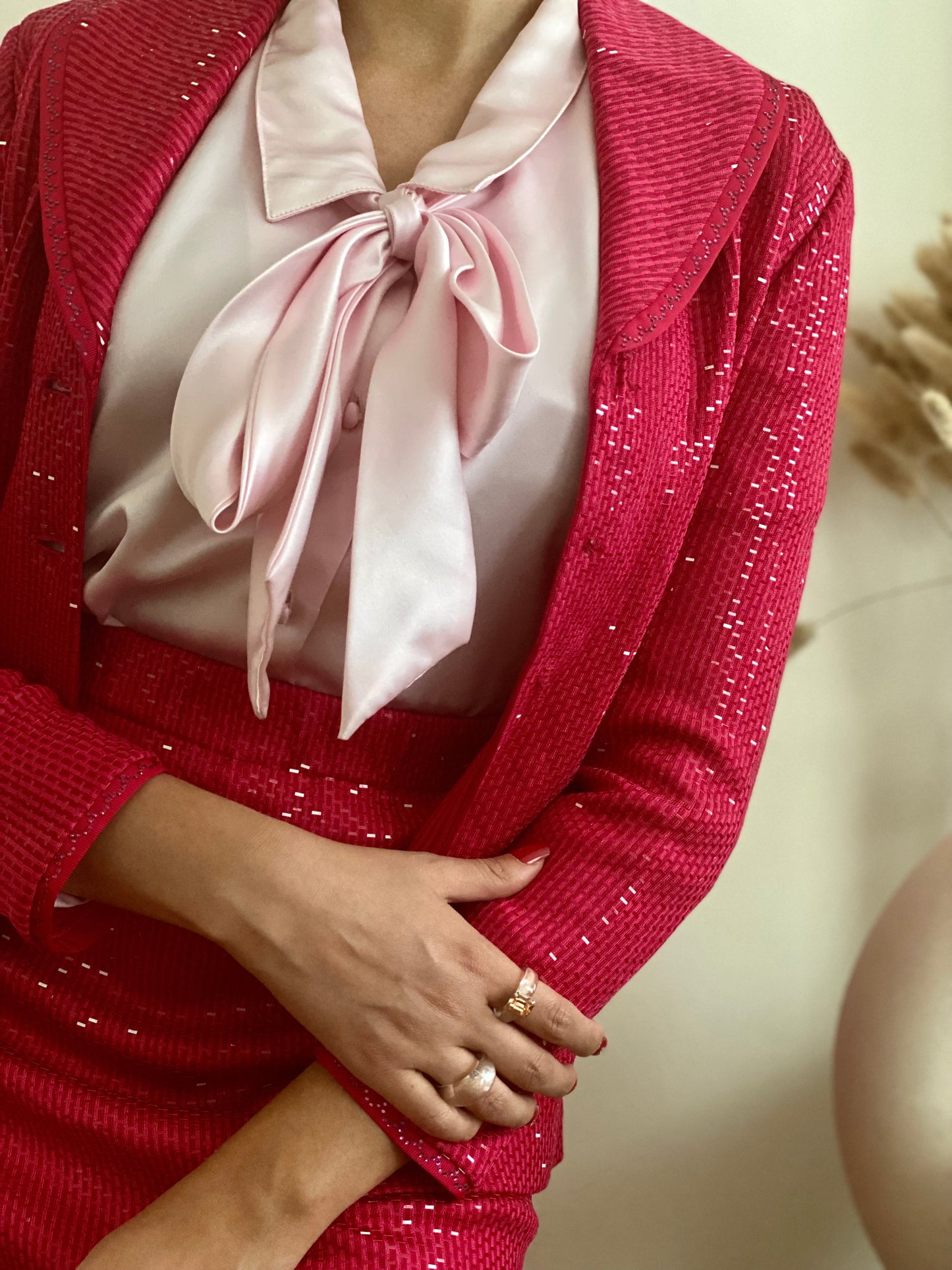 Pastel pink pussy -bow neck, long sleeve blouse