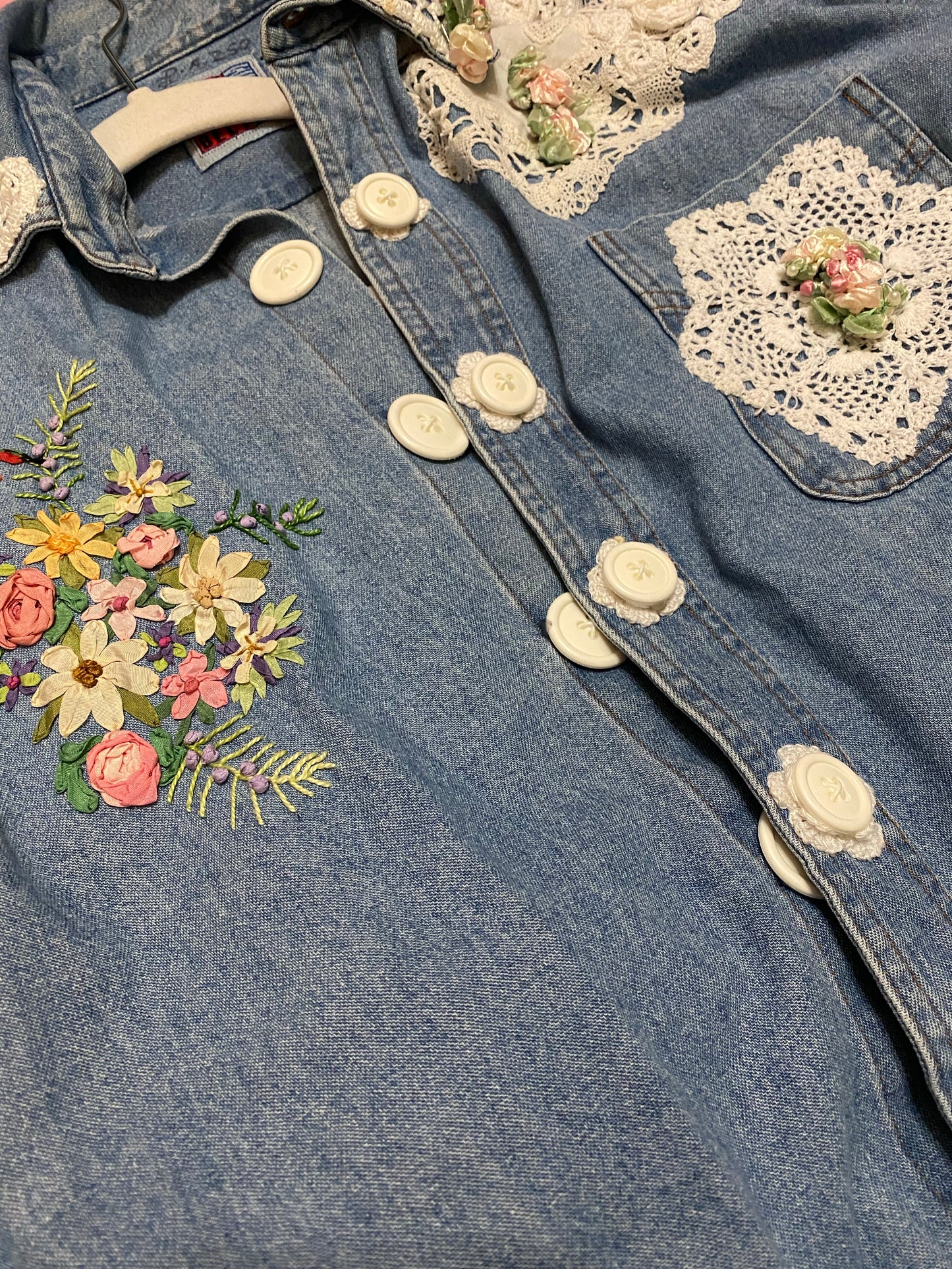 80's Lace & Crotchet Denim Jacket (L)