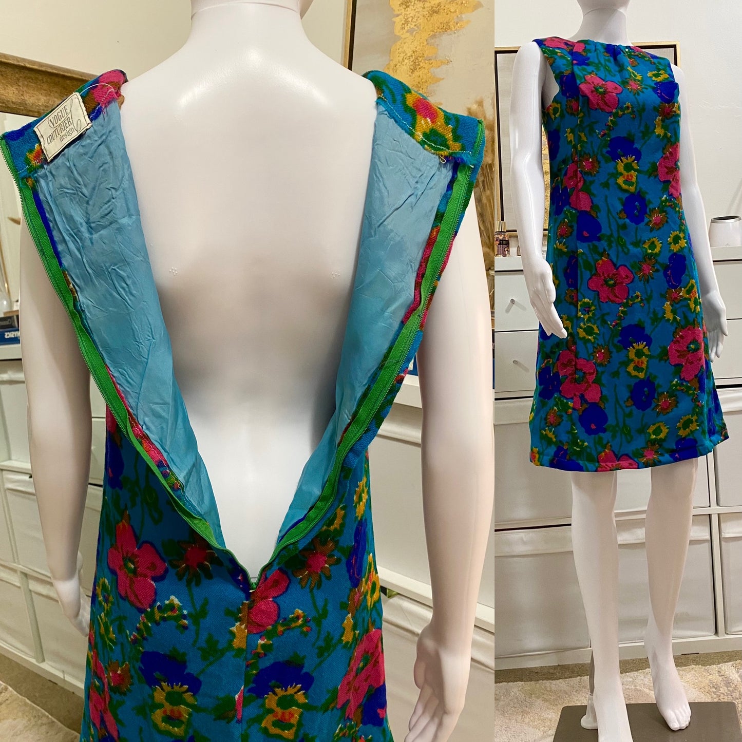 50s 60s Floral Midi Dress w/ Pockets (S)