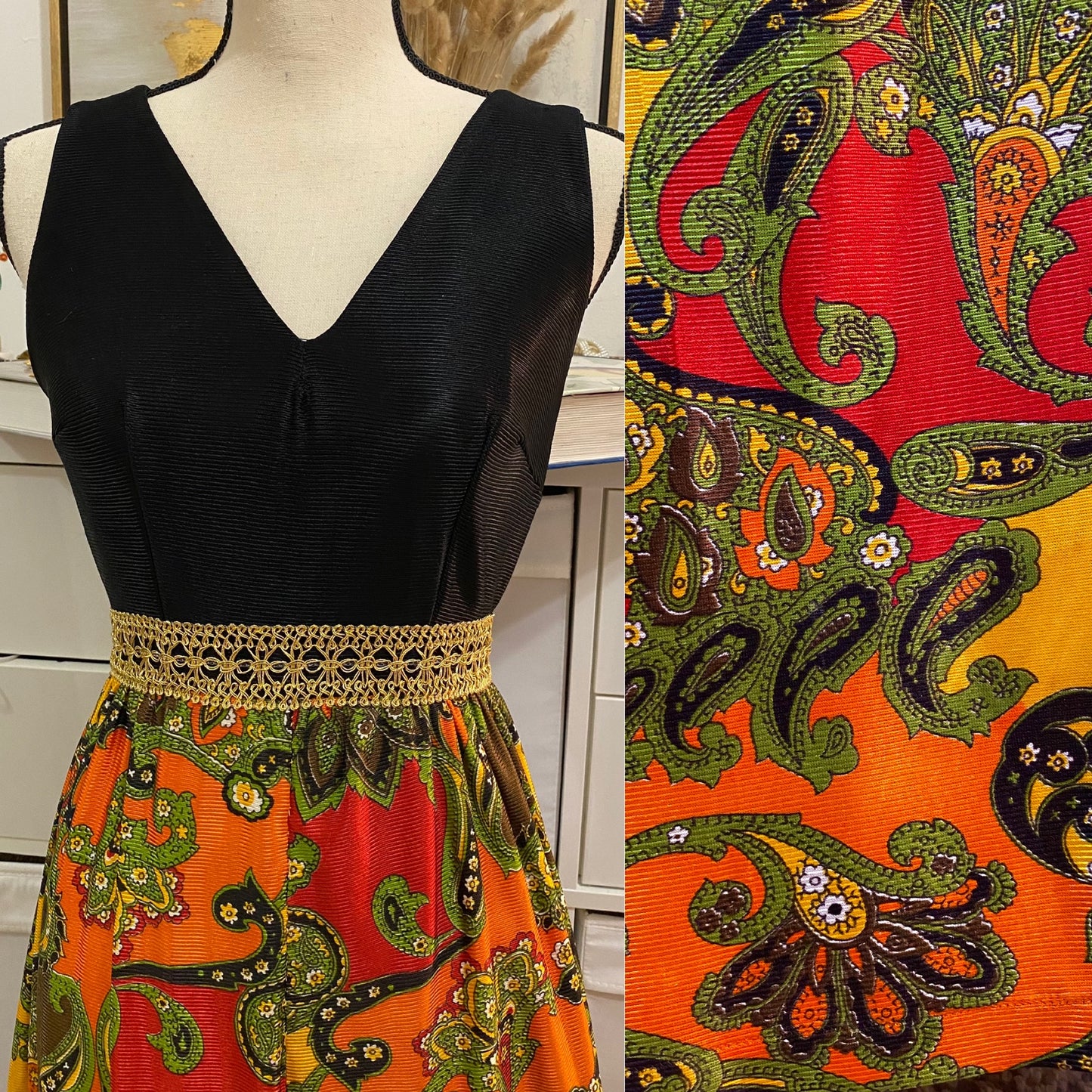 60’s Psychedelic Paisley Palazzo Jumpsuit (S)