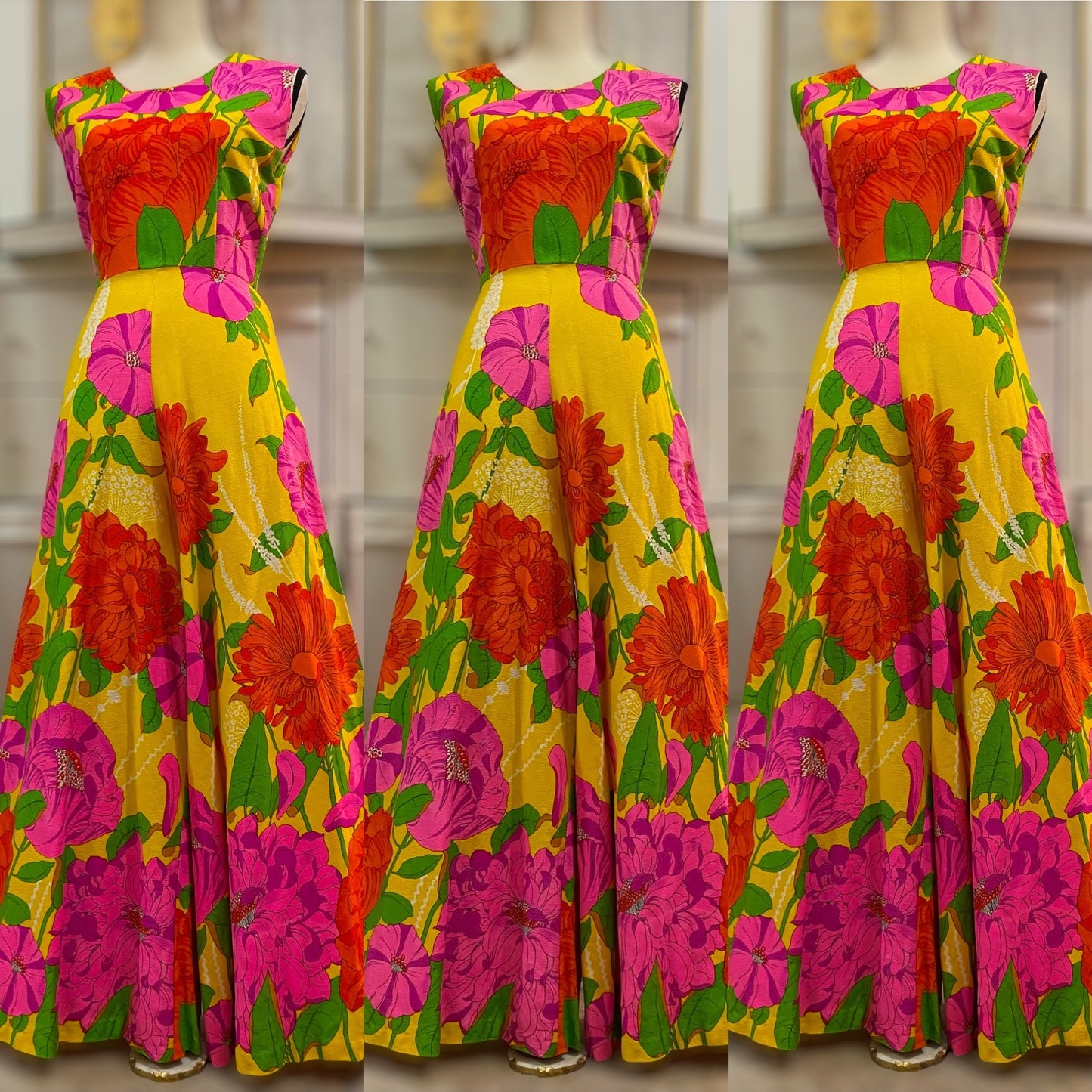 60s-70s Bright & Floral Palazzo Jumpsuit (XS, 24"W)