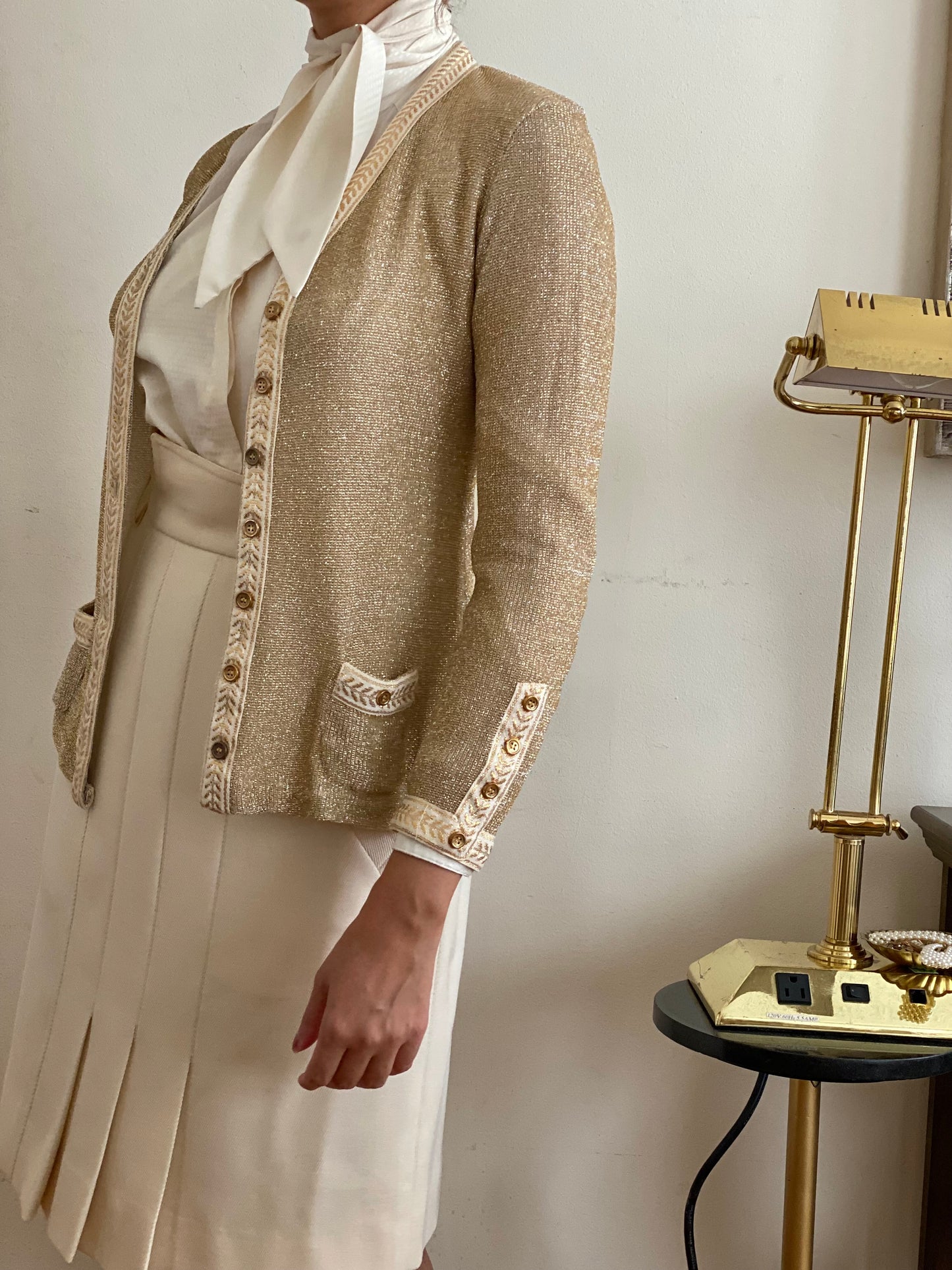 Metallic Gold Button Cardigan (Size small)