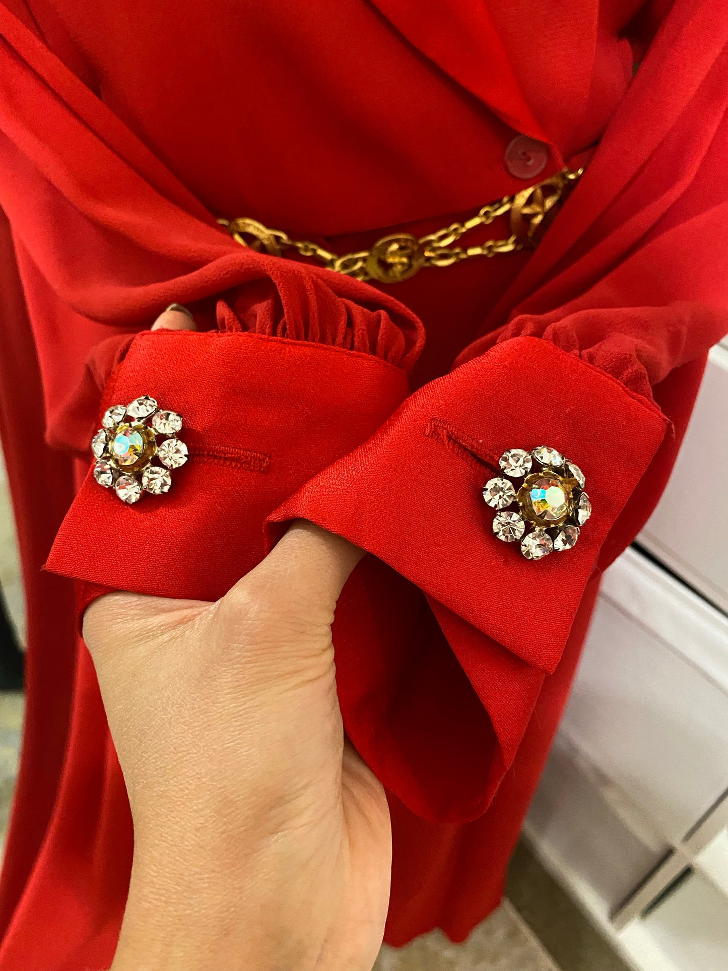 80’s Satin & Chiffon Hooded Bell Bottom Jumpsuit (M-L)
