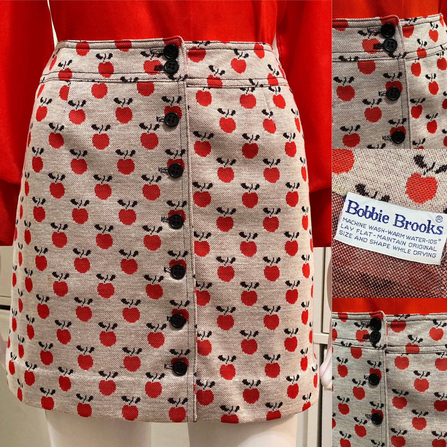 70s Apple Print MINI Skirt (XS, 24"W)