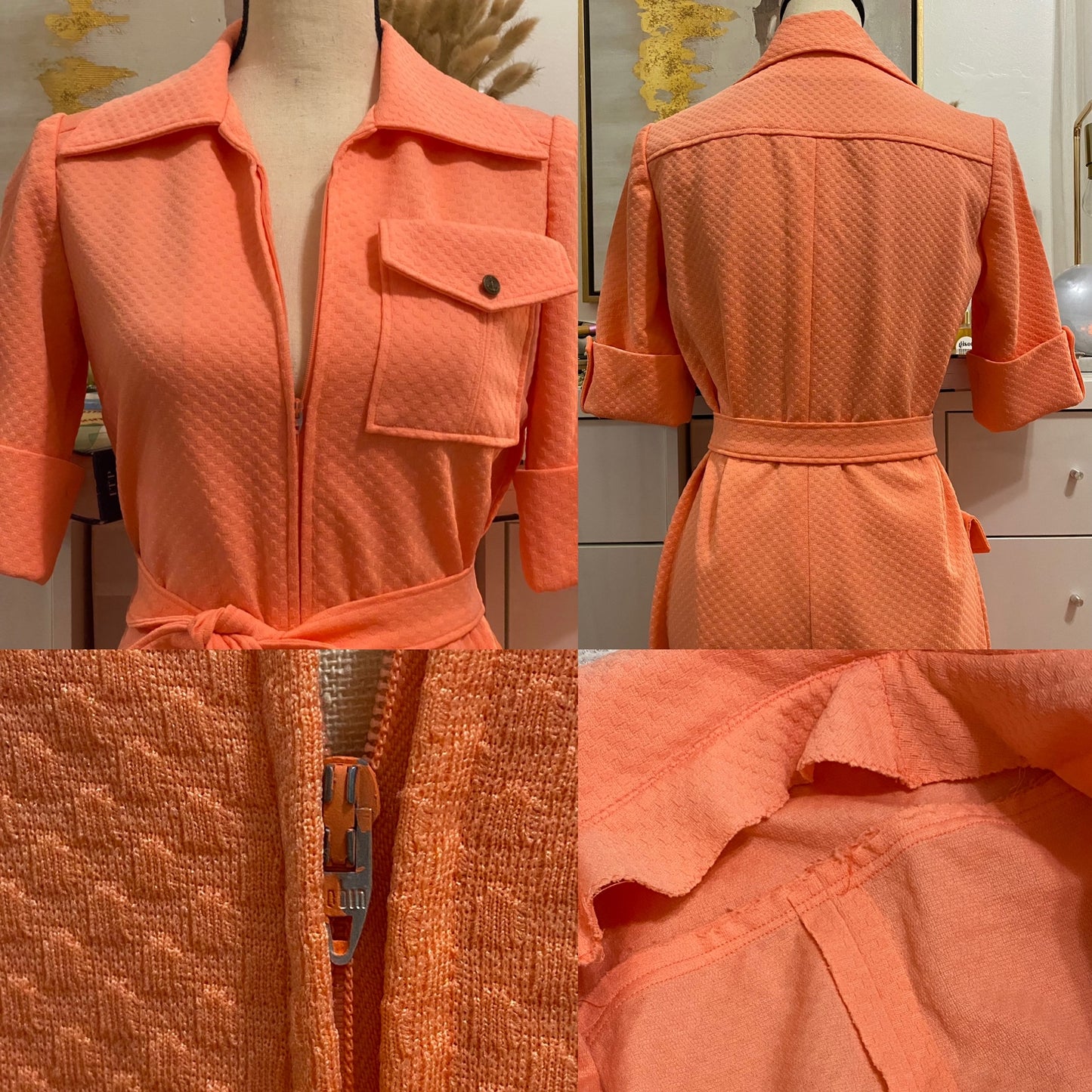 70's Creamsicle Waffle Wide Leg Jumpsuit W/ Belt (M-L)