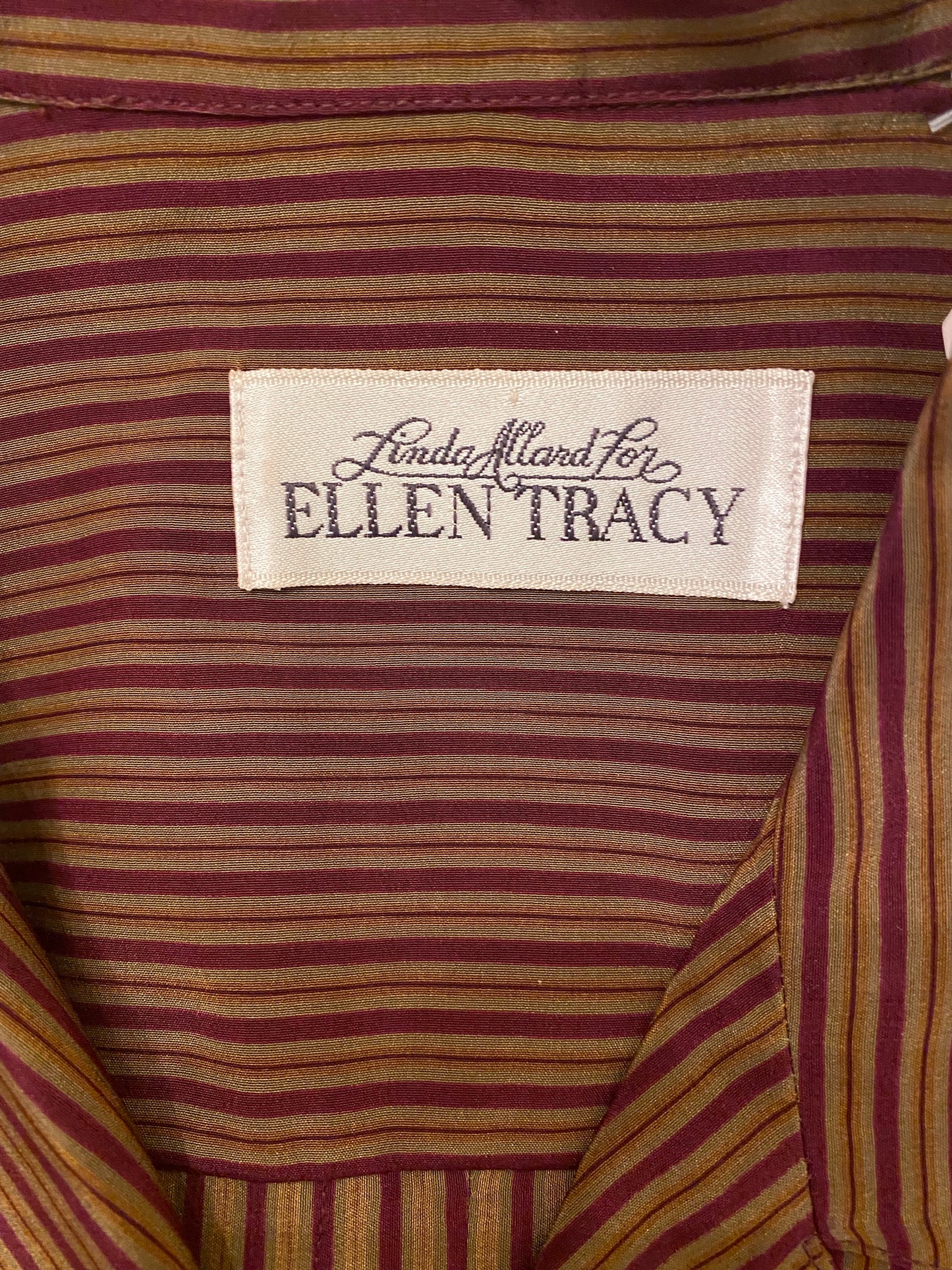 Silk Striped Short Sleeve Button Down Blouse (S-M)