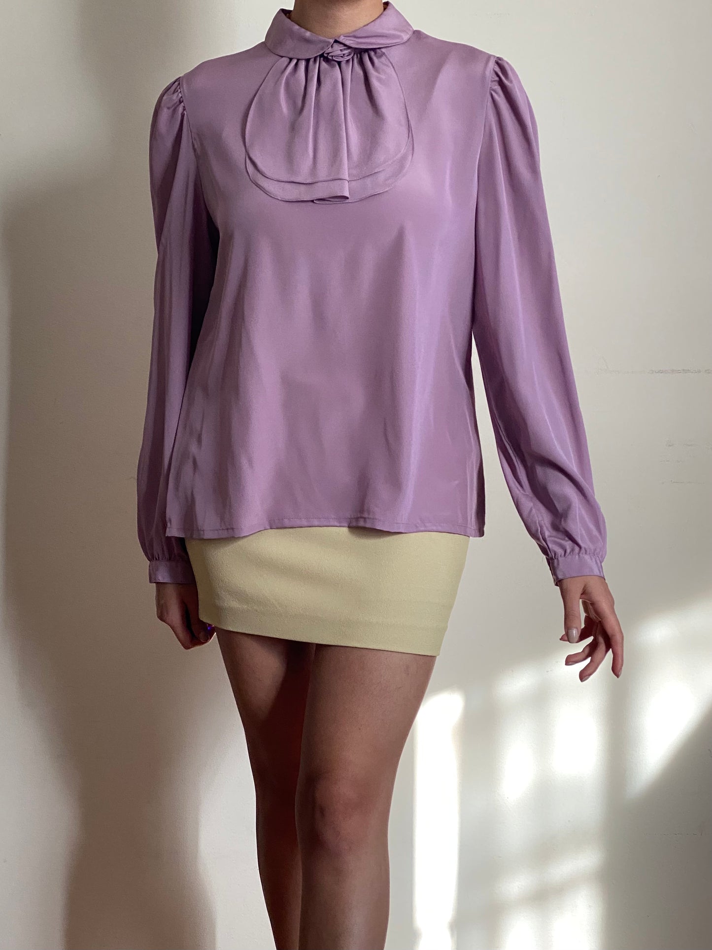 70's Jabot/Ascot Bow Long Sleeve Blouse (S)