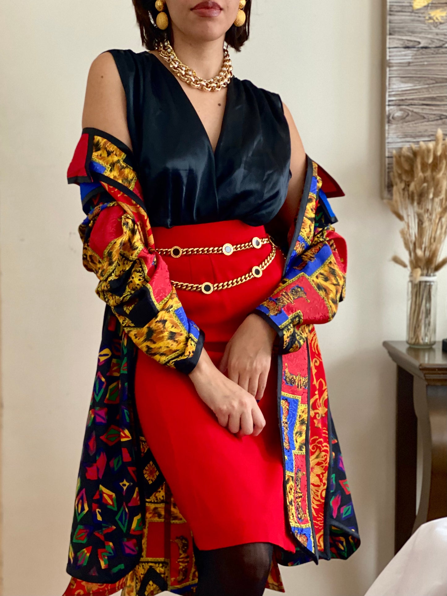 90's Brocade/Royal Pattern Open Front Jacket (S)