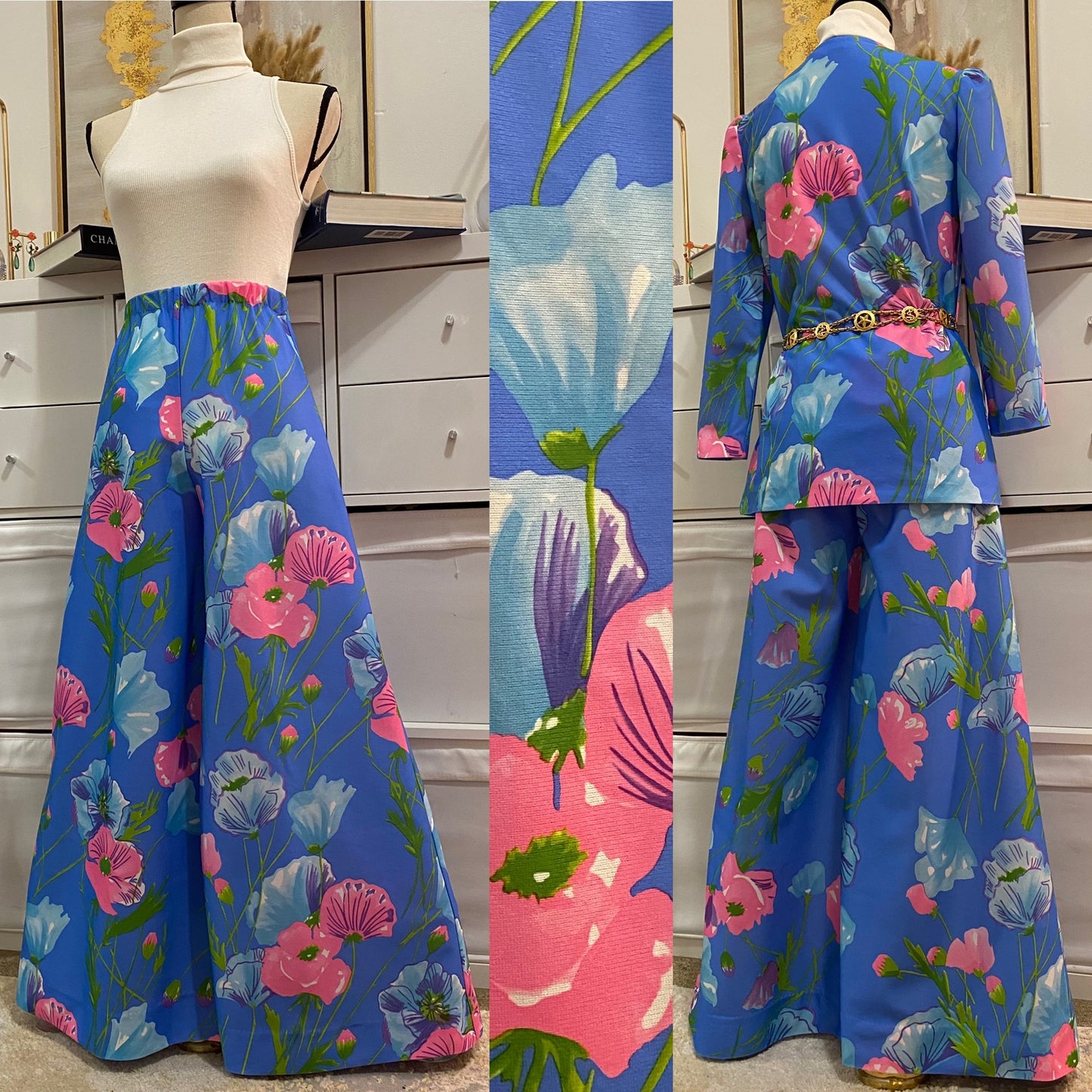 70's Floral 2pc Palazzo Pantsuit (XS-M)