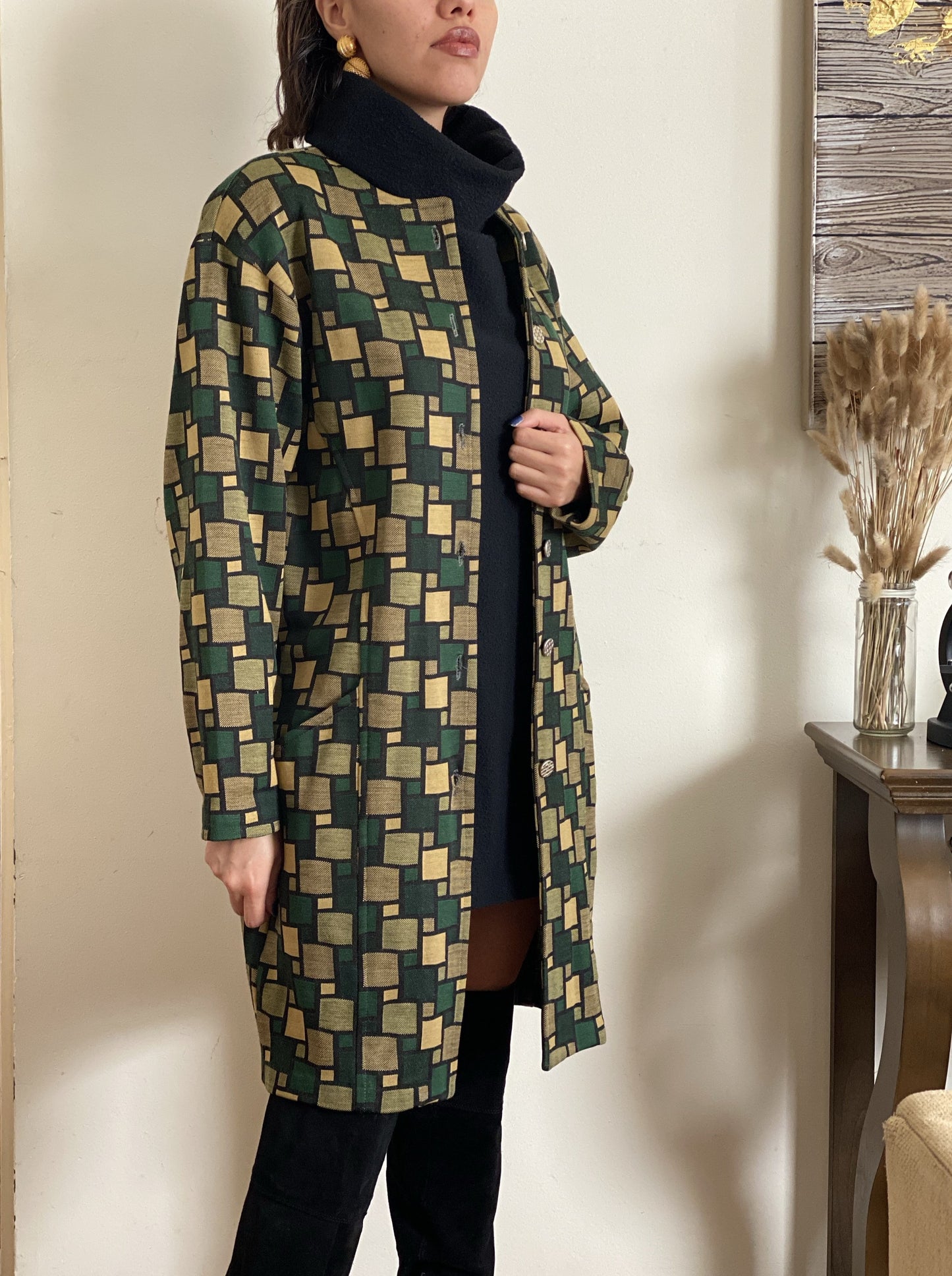 Multicolor Block Button Down Light Coat (S)