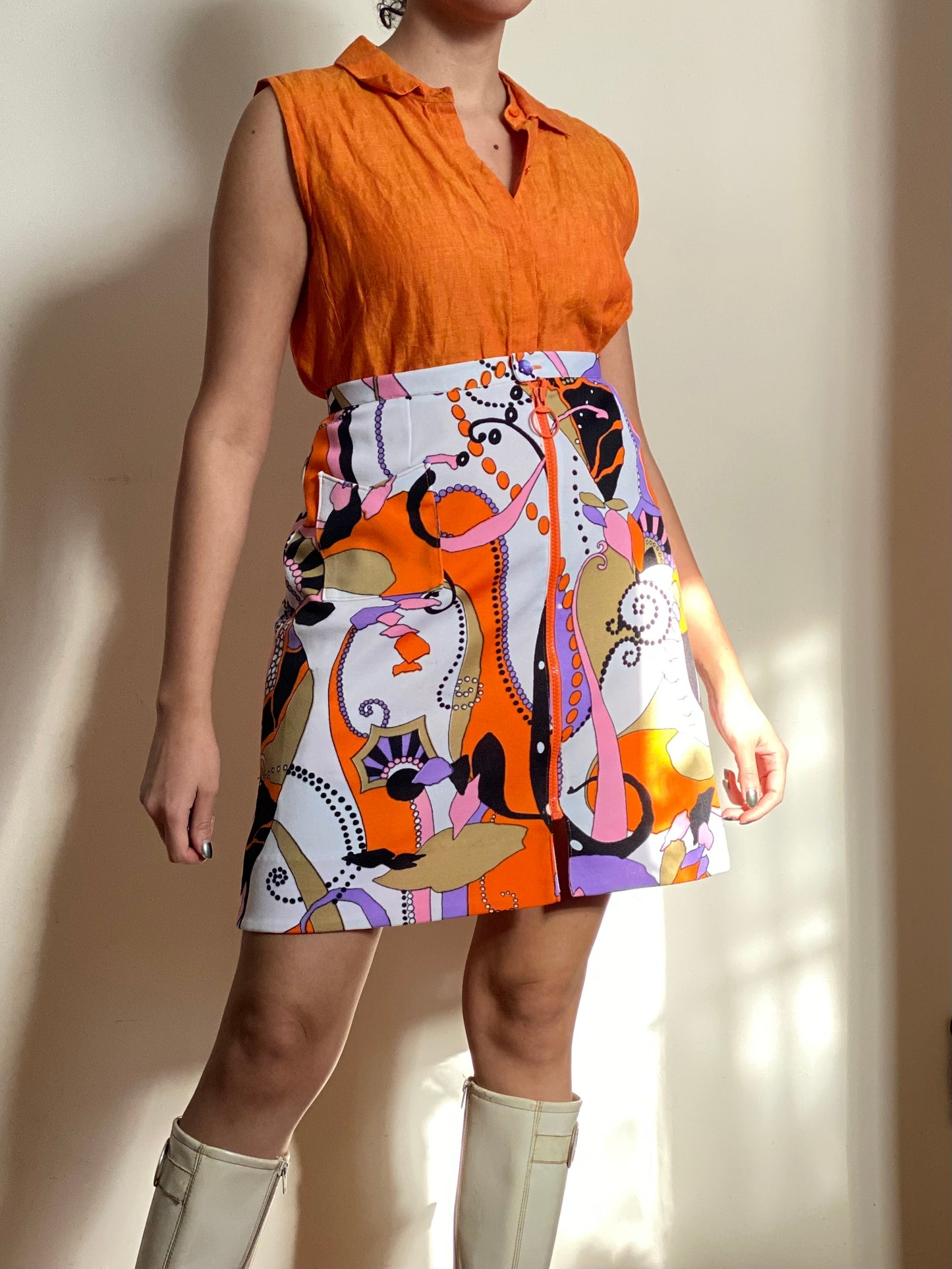 70's Abstract Colorful O-Ring Mini Skirt (M)