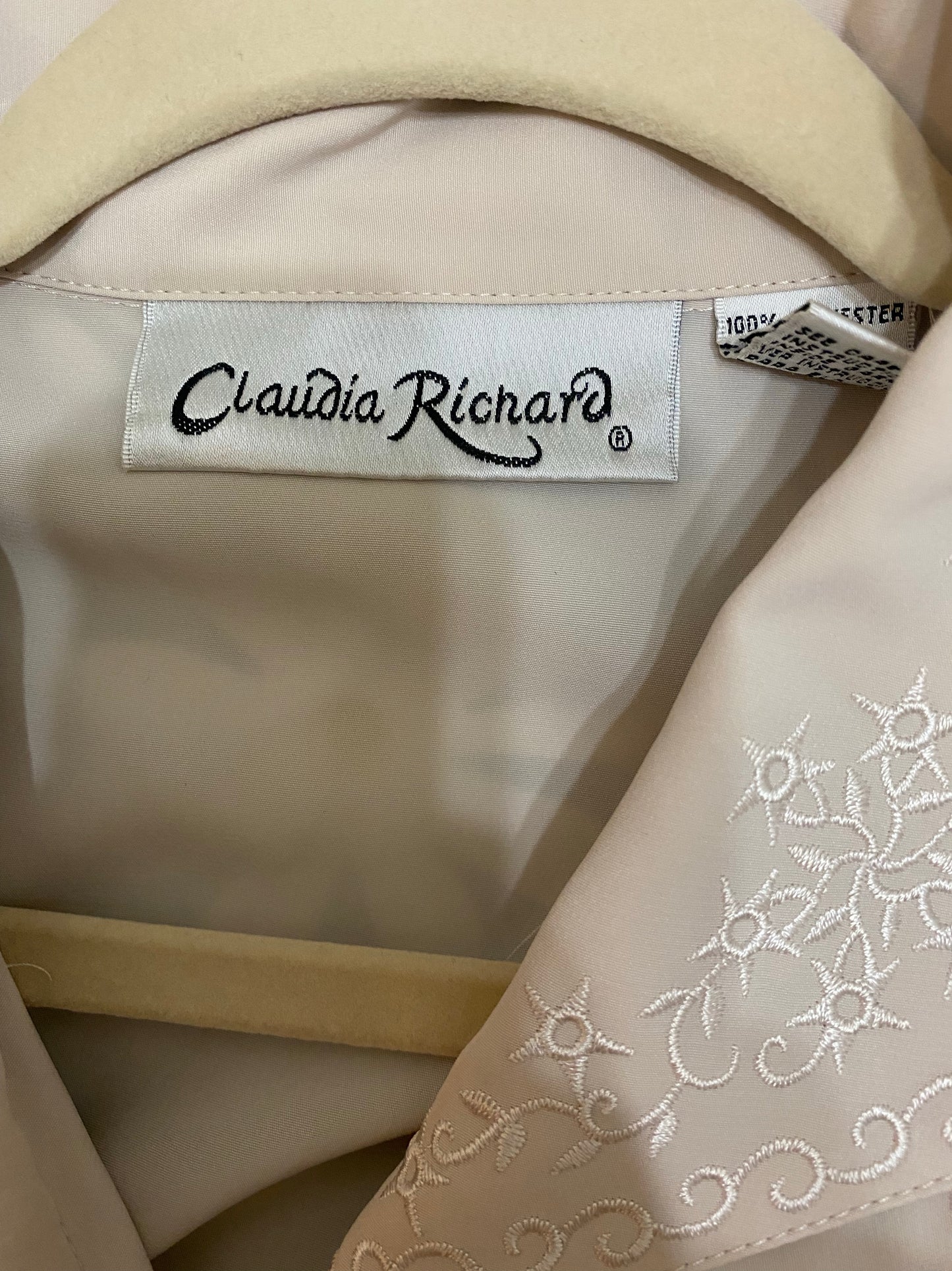 Floral Trim Tuxedo Style Collar Blouse