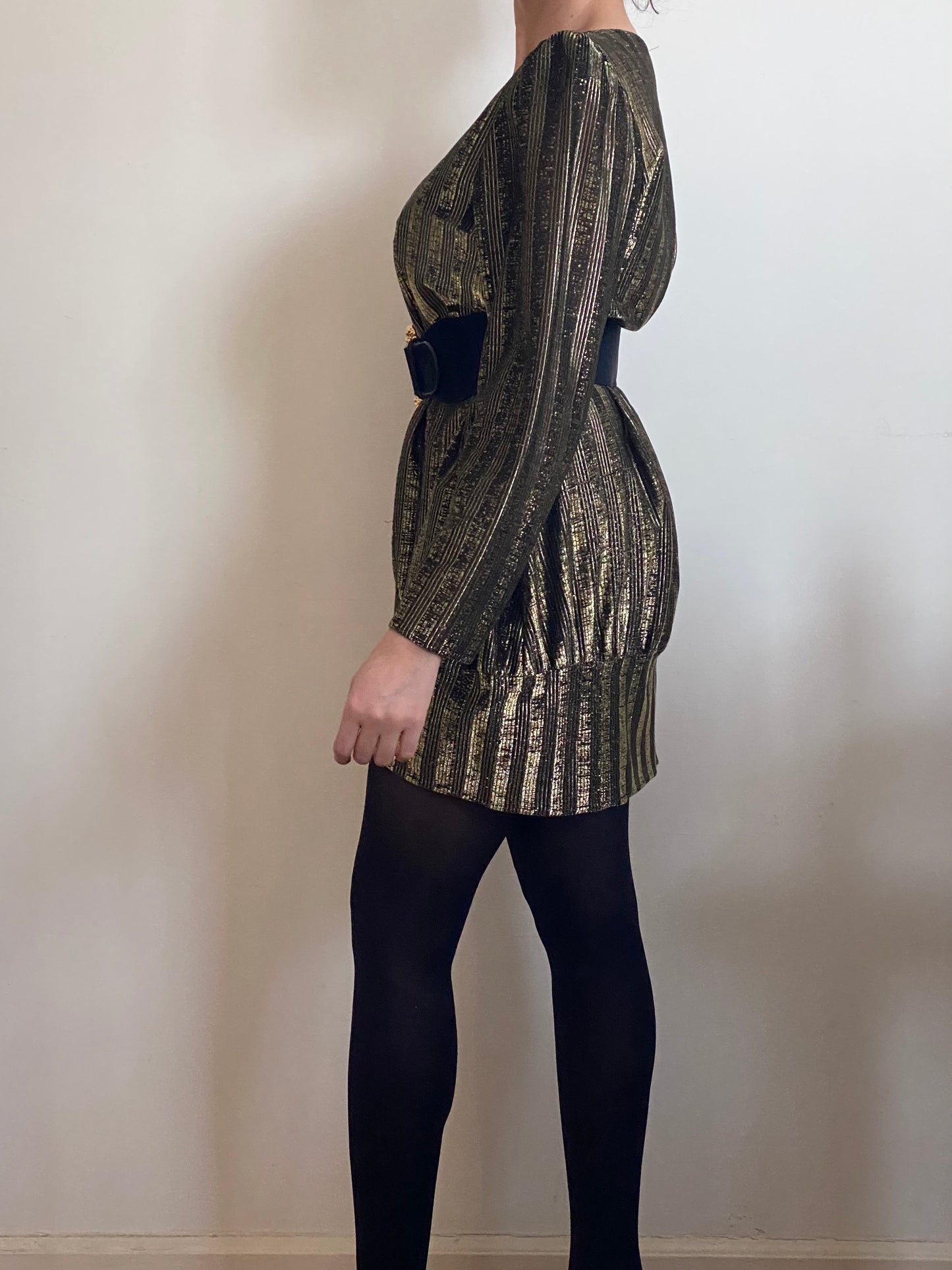 80's Gold Metallic Asymmetrical Shirt Dress (S-M)