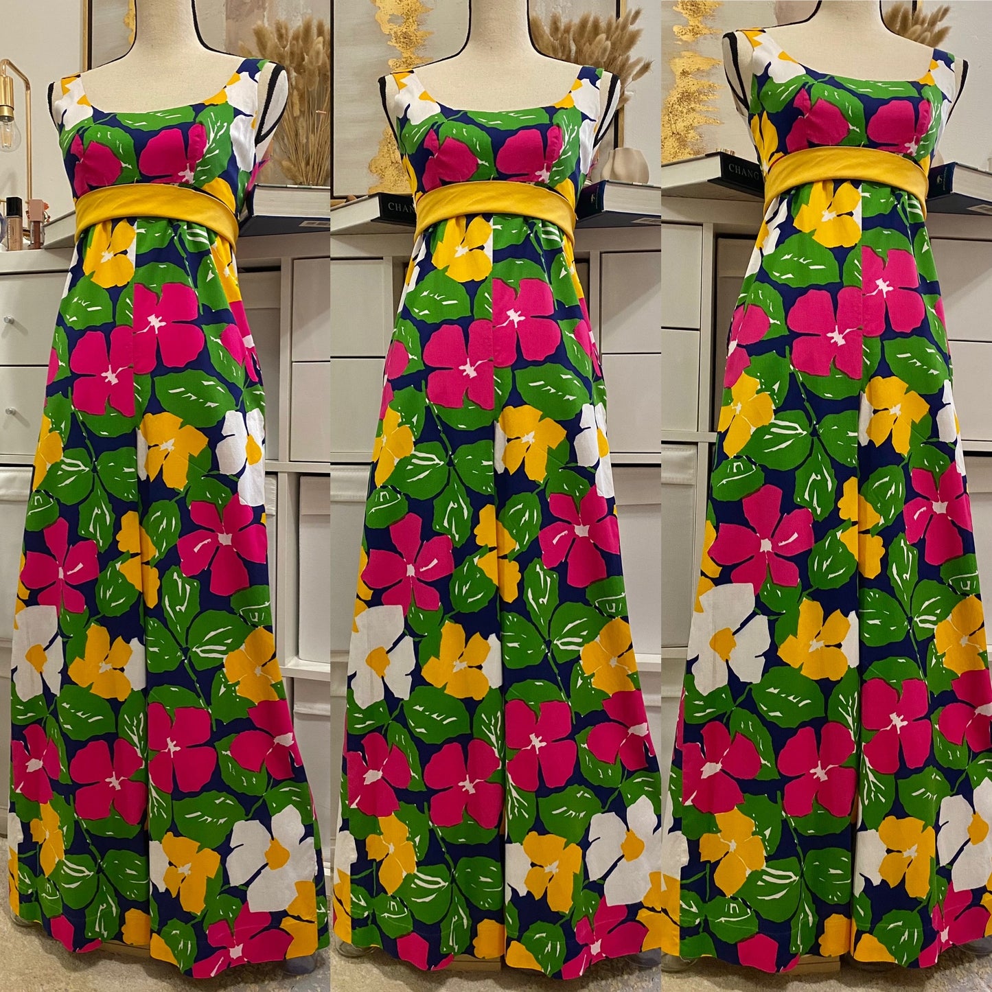 60's-70's Cotton Floral Wide Leg Jumpsuit (XS-S)