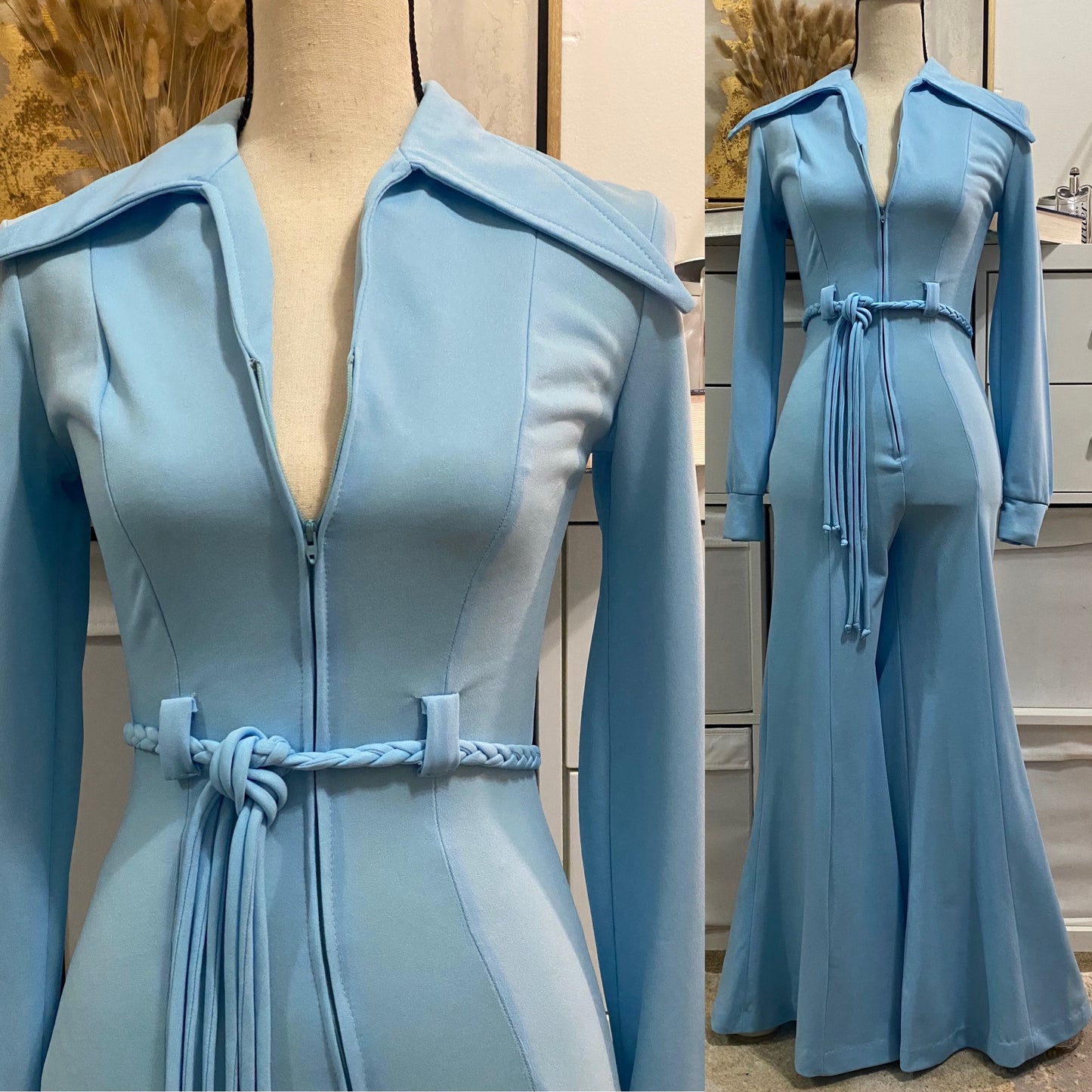 70's Blue Disco Sexy Bell Bottom Jumpsuit (XS-S)
