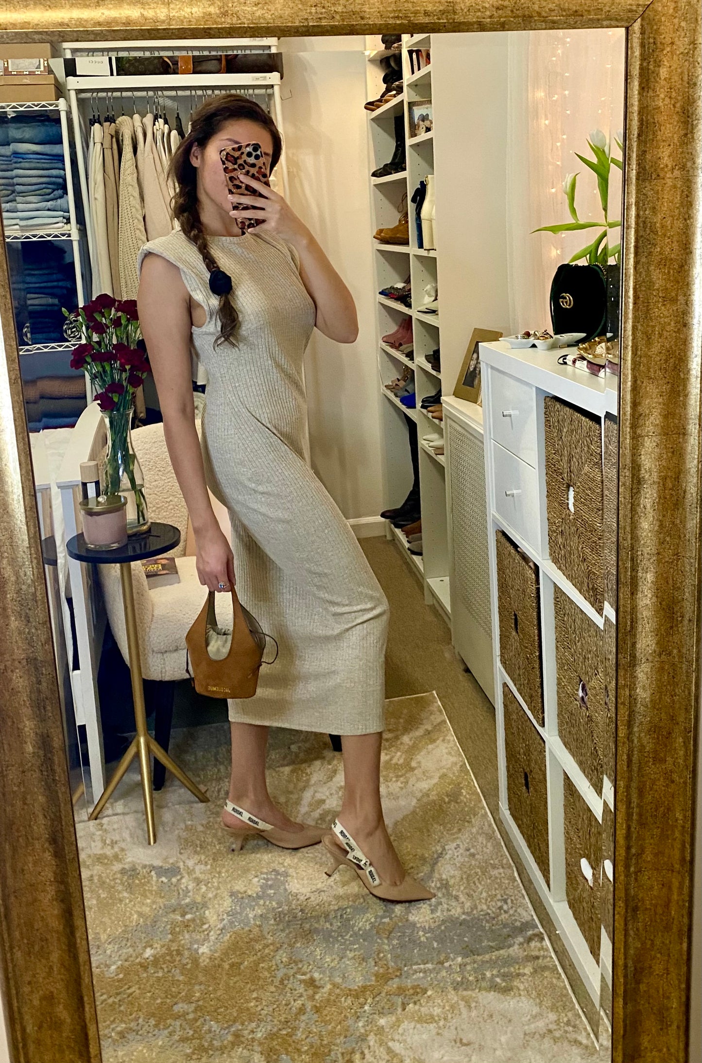 Zara Beige Ribbed Maxi Dress