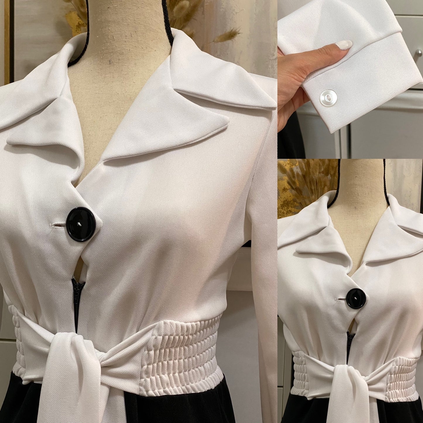70's Two-Tone Formal Wide Leg Jumpsuit w/ Keyhole (S-M, 27"-33"W)