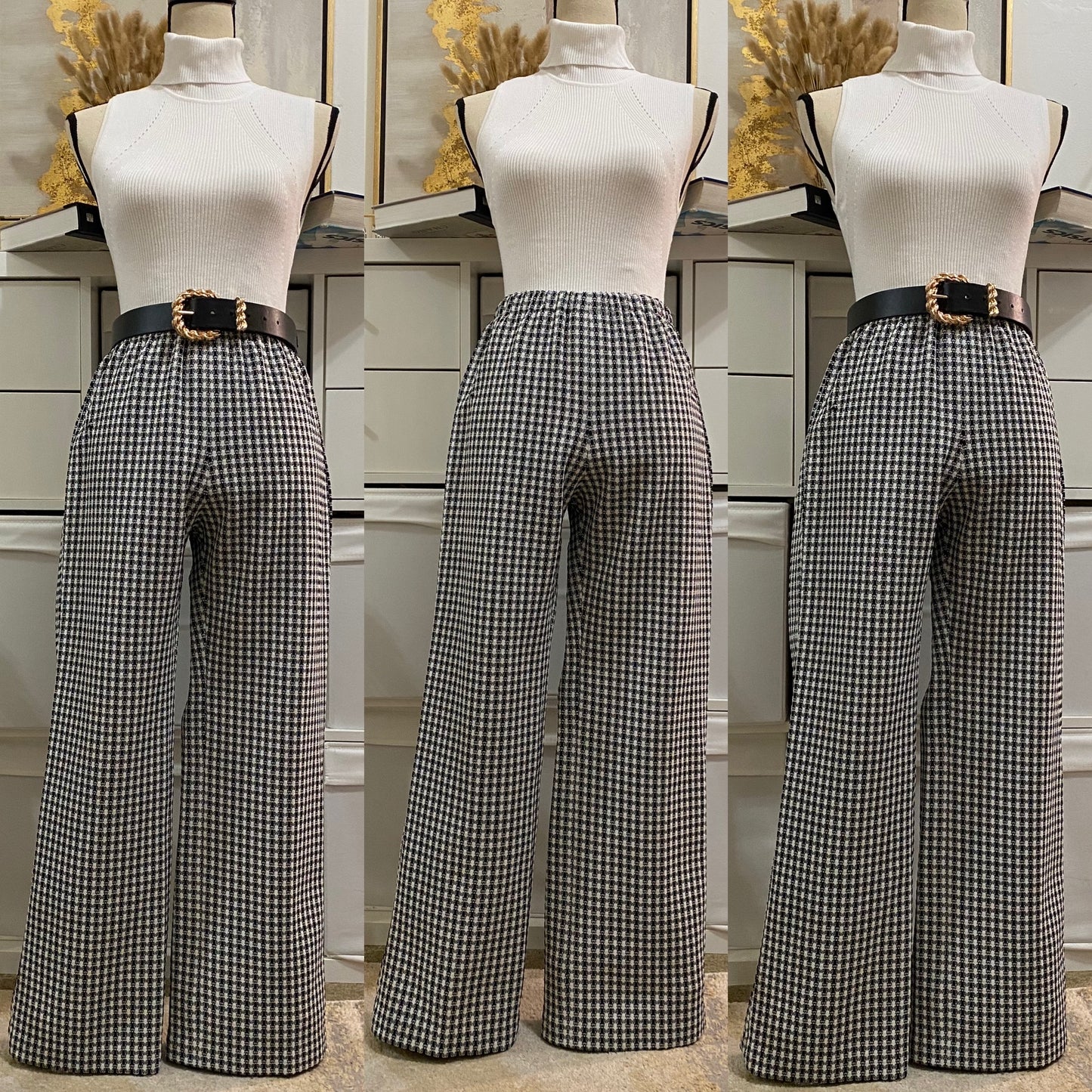 60's-70's Geometric 2PC Pantsuit (S-M; 26"-31"W)