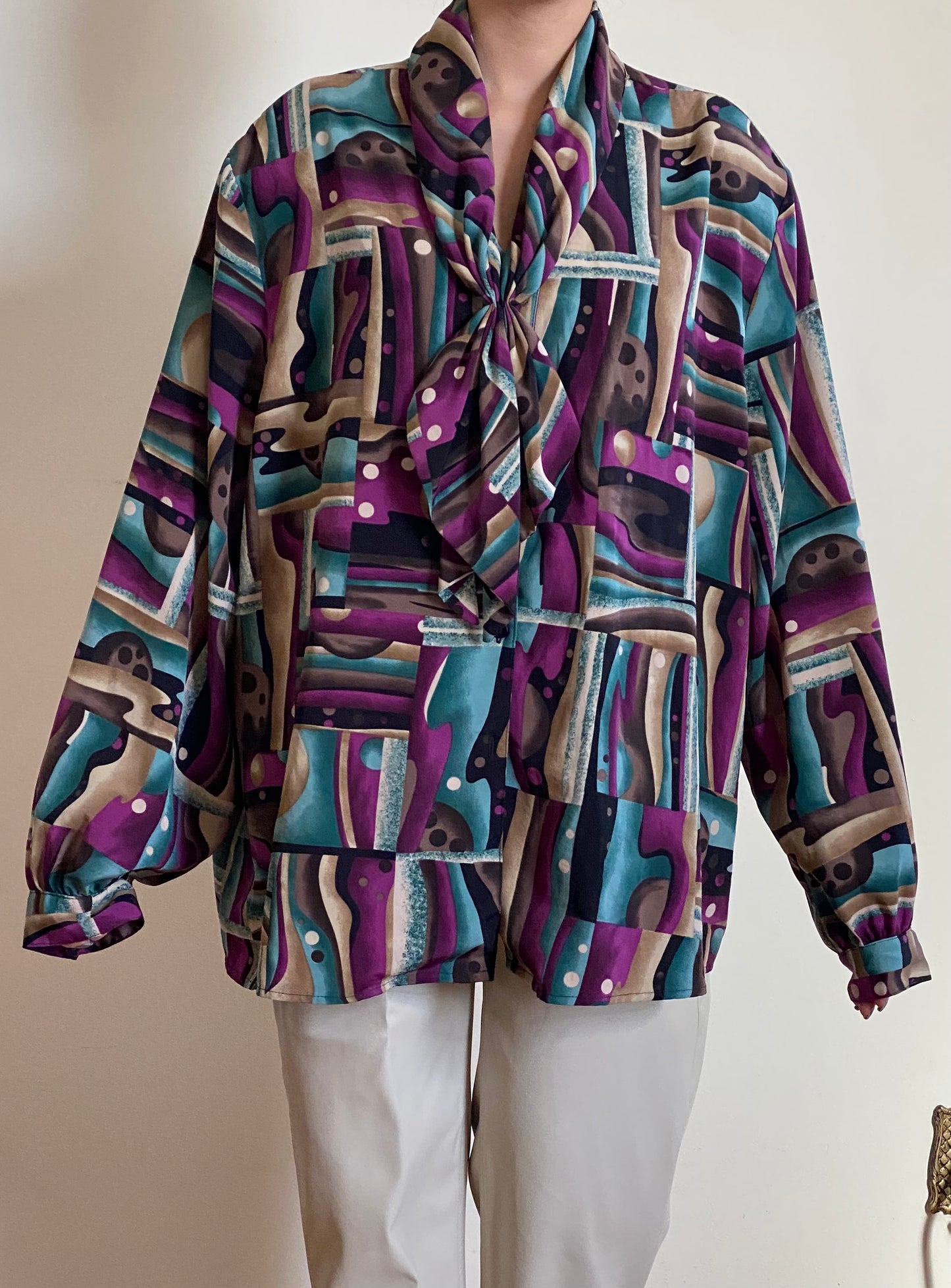 80's VOLUP PUFFY SLEEVE JABOT BOW BLOUSE