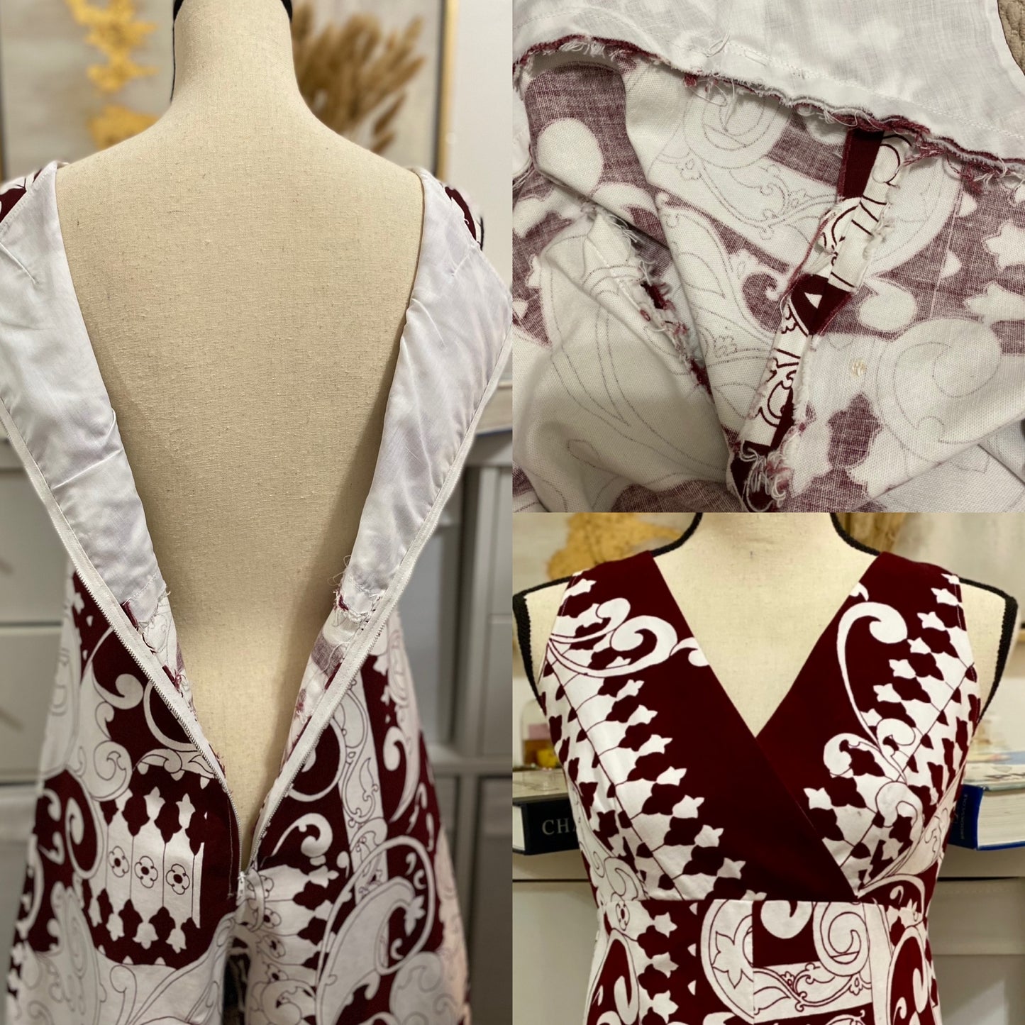 60’s-70s Psychedelic Maroon Bell Bottom Cotton Jumpsuit (M-L)