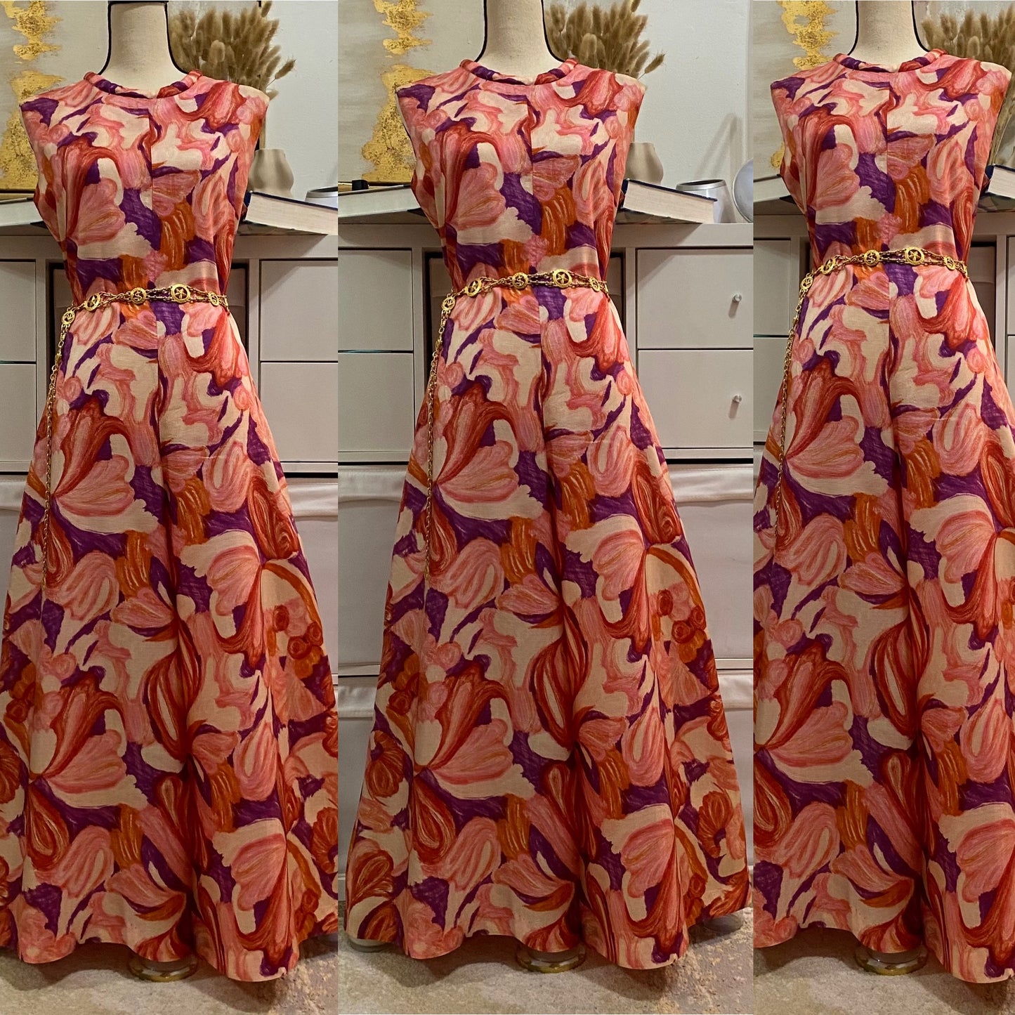 60's-70's Abstract Palazzo Jumpsuit (L-XL)