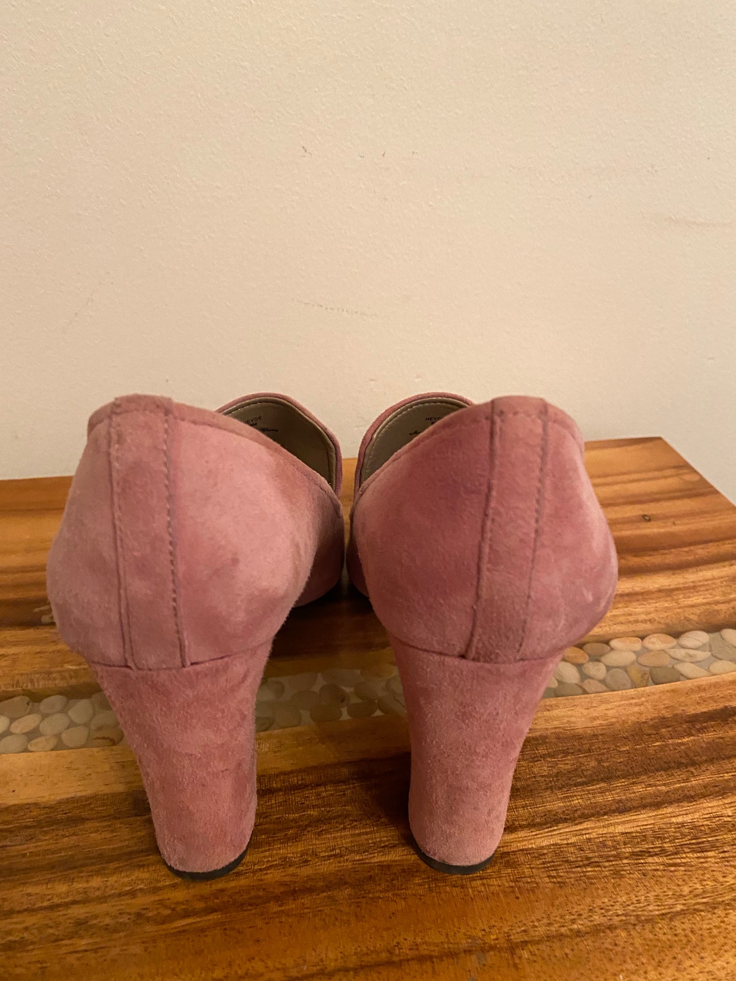 Pink Suede Block Pumps
