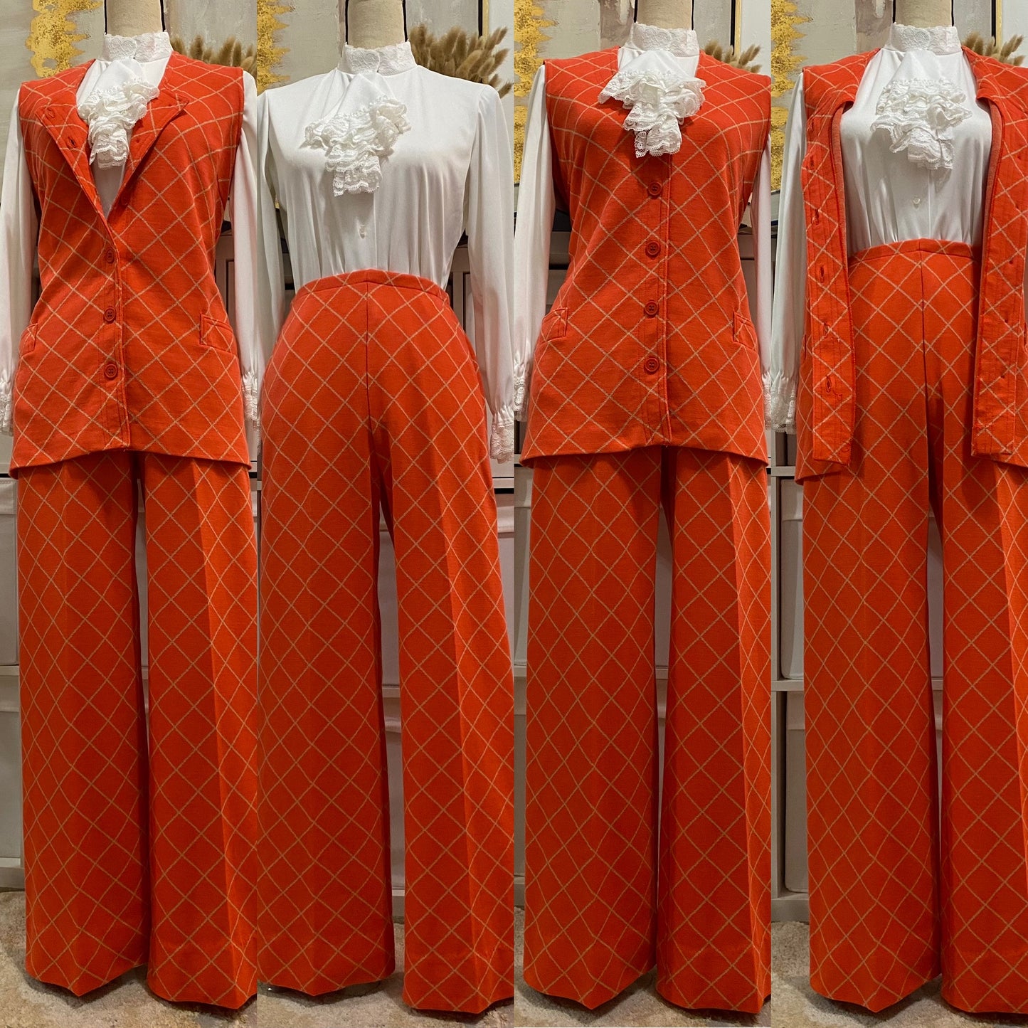 60's-70's Orange Diamond Wide Leg Pantsuit (S-M)