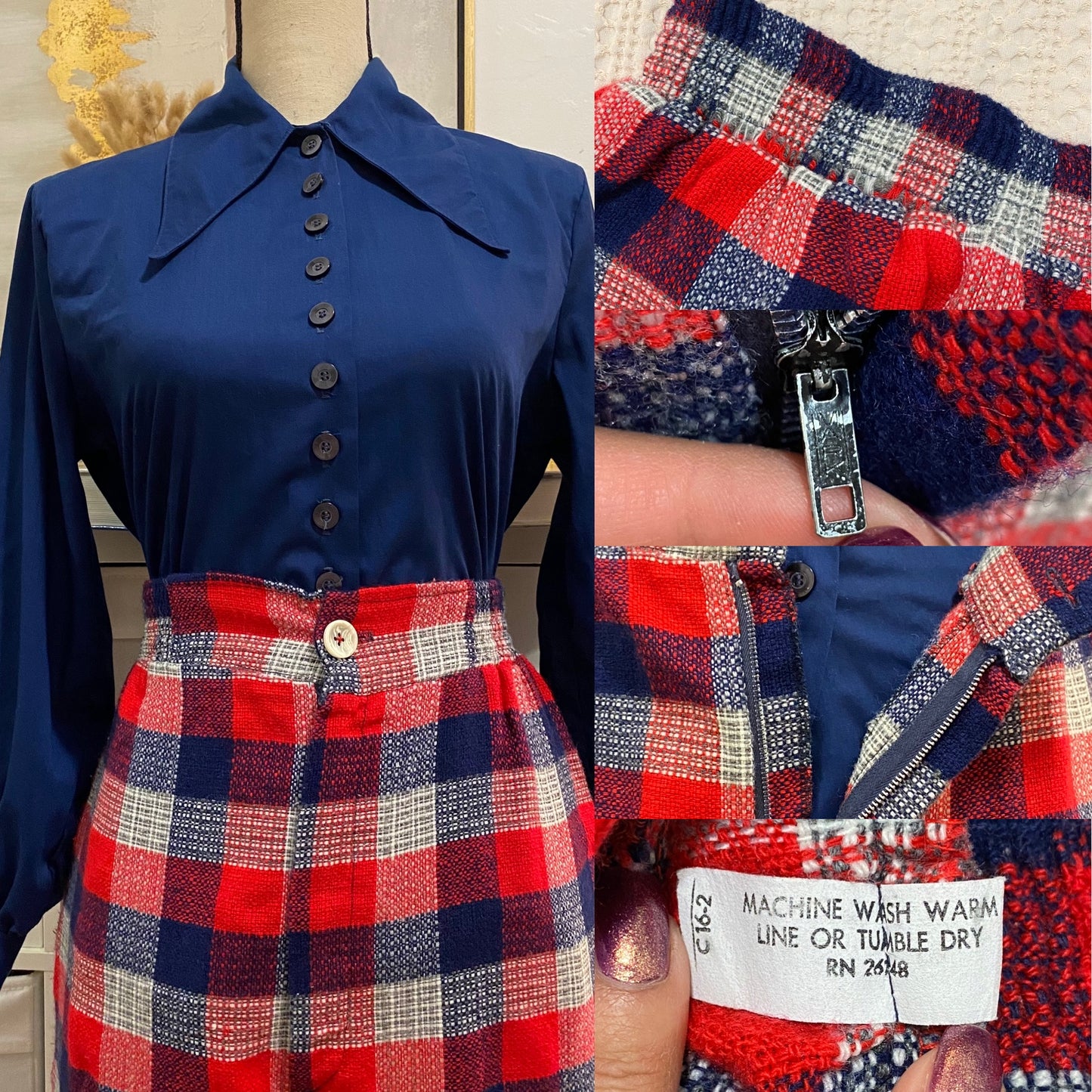60s 70s High Rise Check/Plaid Wide Leg Pants (S-M, 26"-30"W)