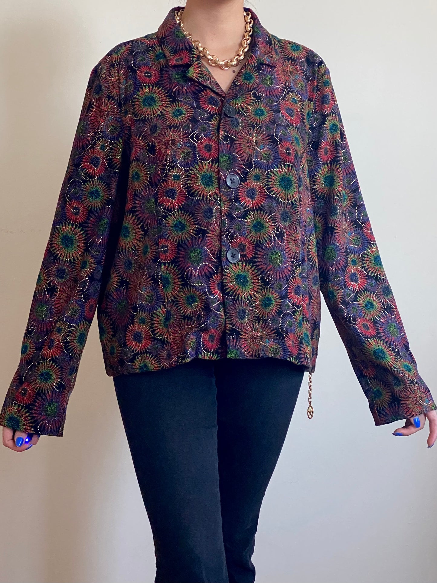 Y2K Sparkly Fireworks Jacket Shirt (XL)