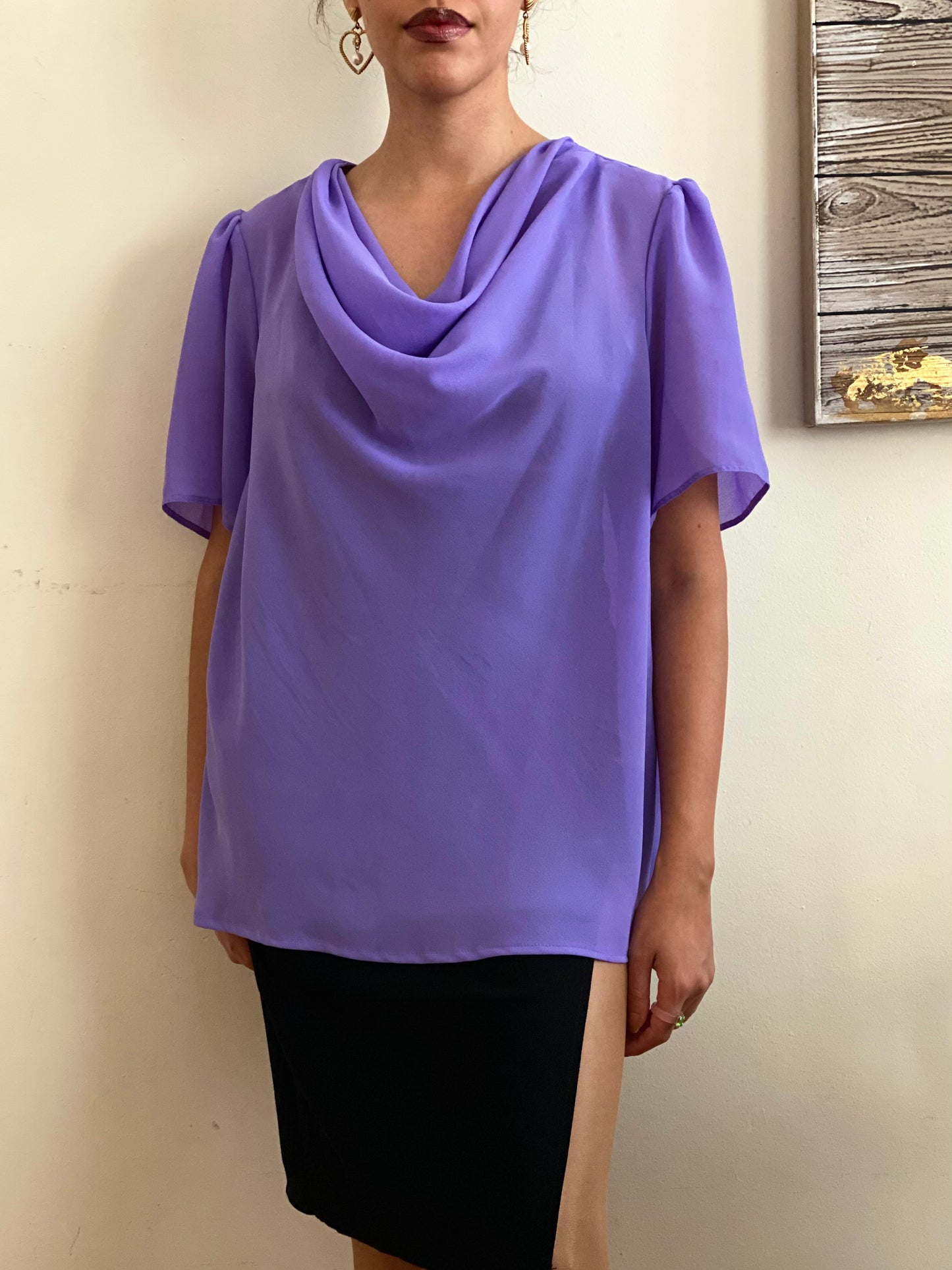 Cowl Neck Bell Short Sleeve Blouse