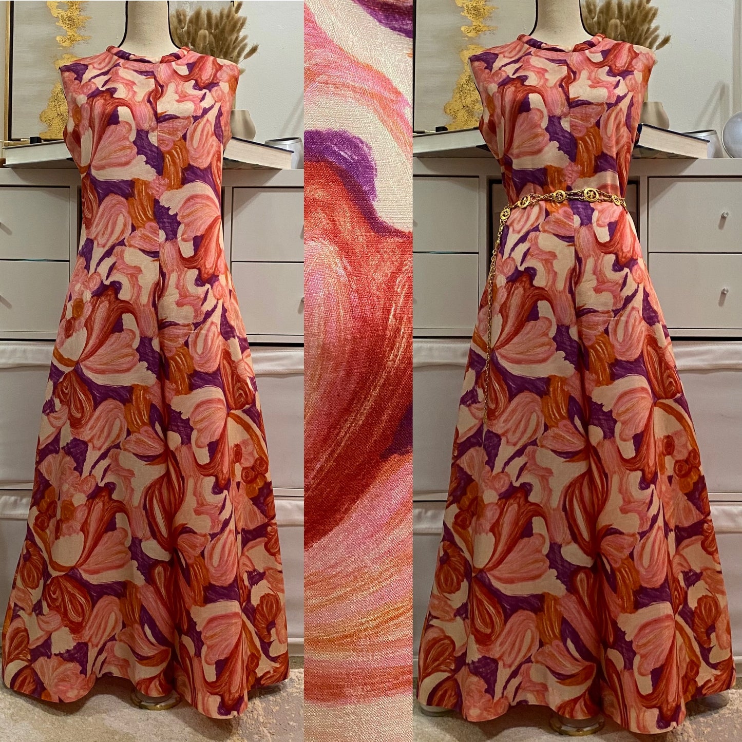 60's-70's Abstract Palazzo Jumpsuit (L-XL)