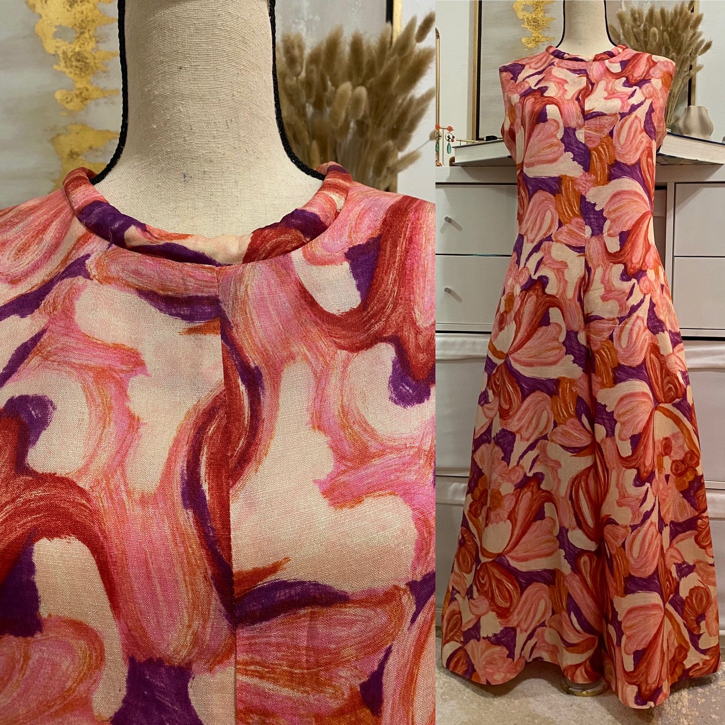 60's-70's Abstract Palazzo Jumpsuit (L-XL)