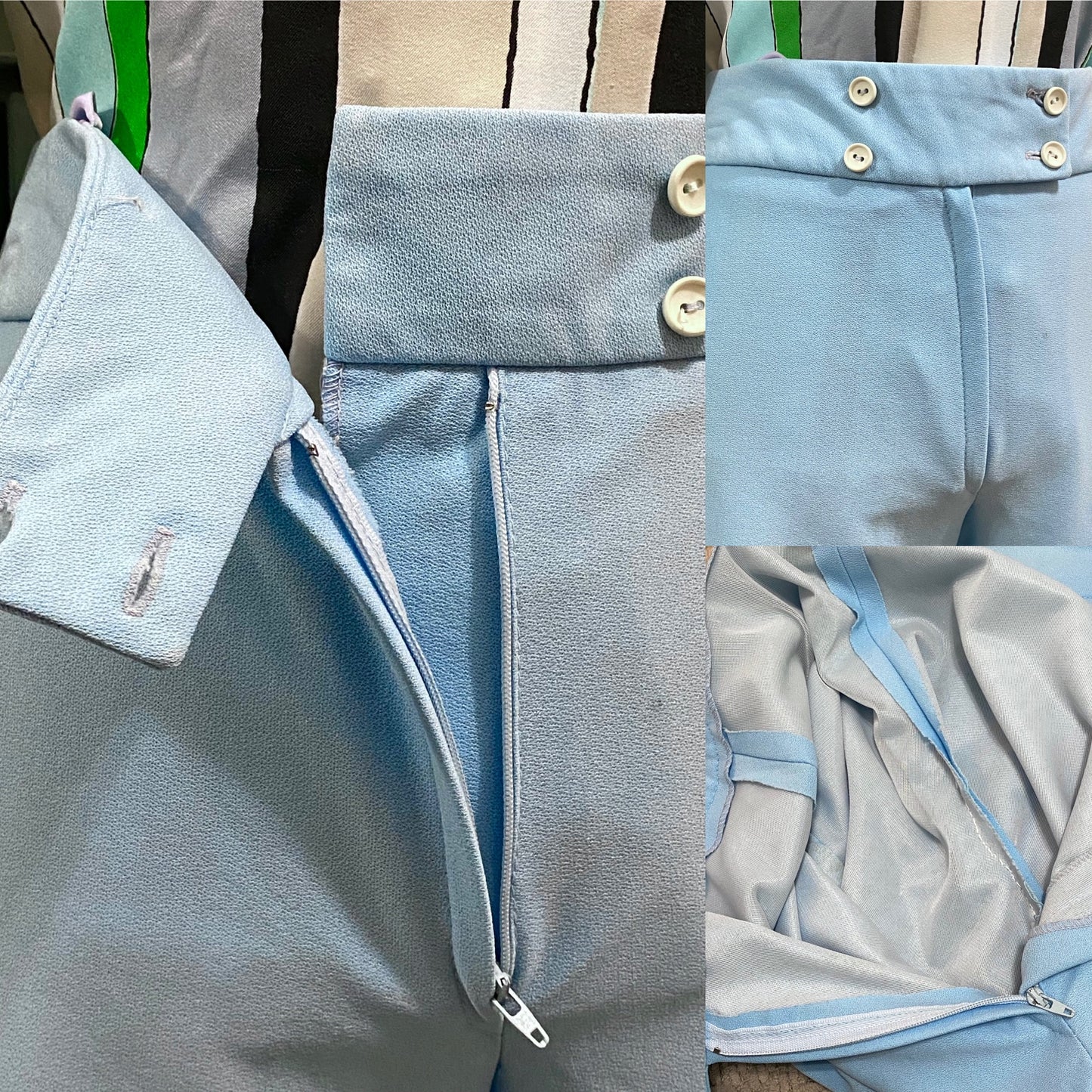 70's Mid-High Rise Light Blue Bell Bottom Flare Pants (S-M, 28"W)