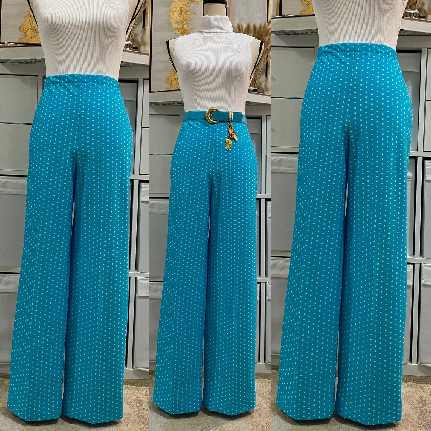 70's Polka Dot 3Pc Pantsuit; jacket, belt, pants (L)