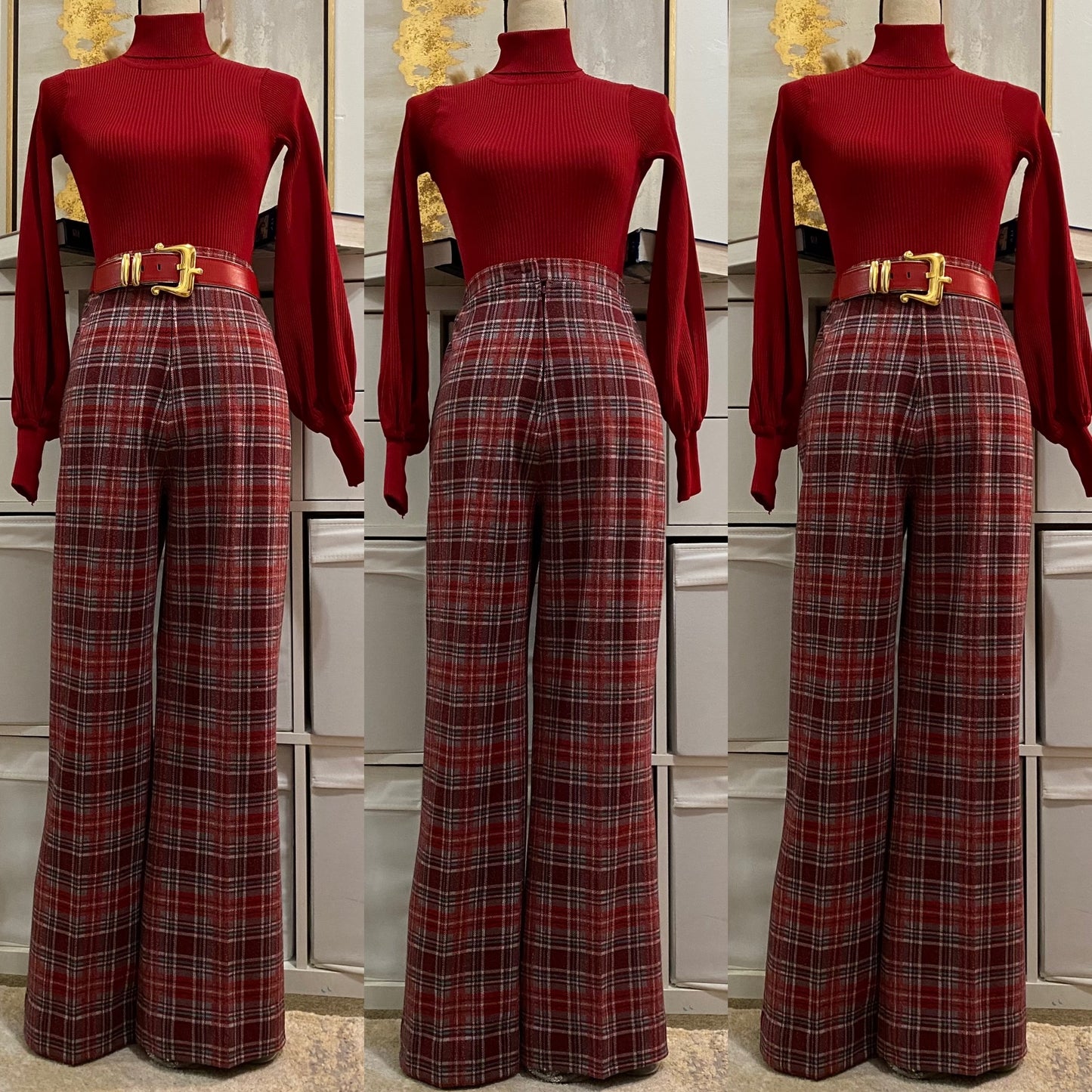 70s Plaid 2Pc Pantsuit (M-L, 31"W)