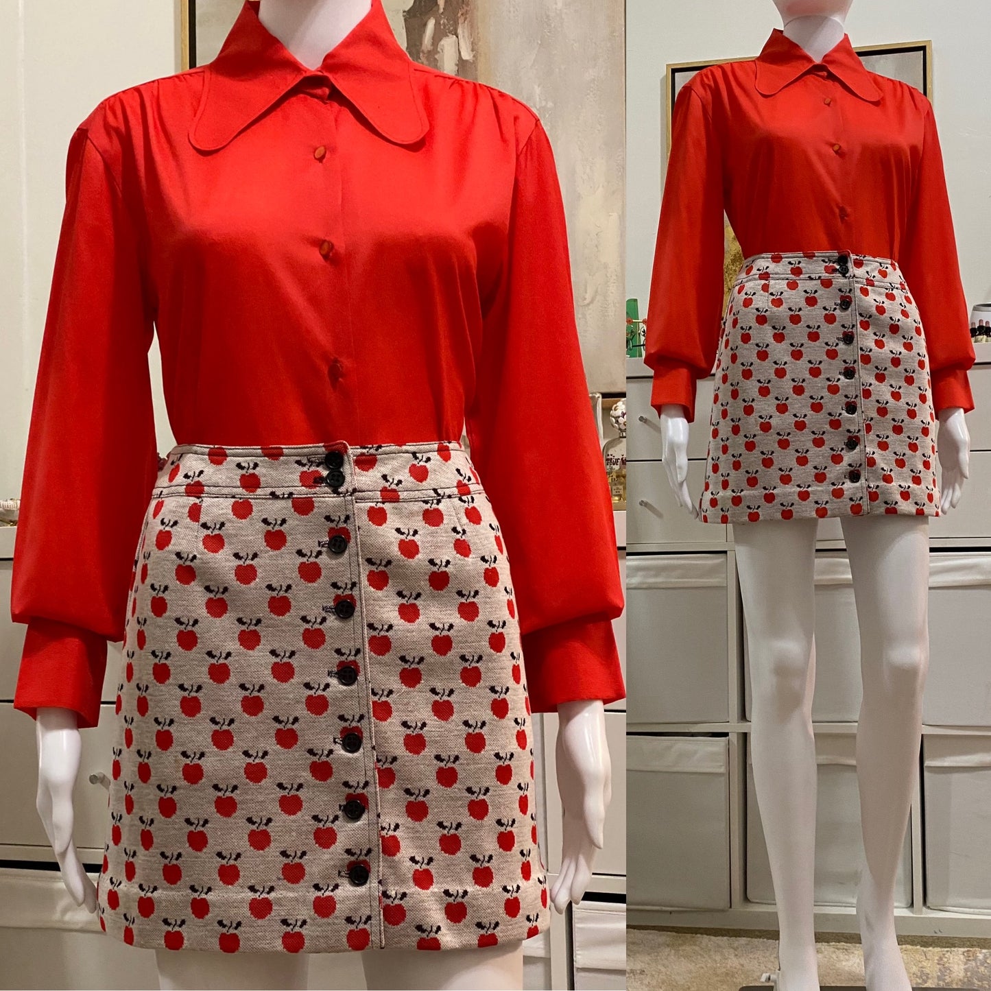 70s Apple Print MINI Skirt (XS, 24"W)