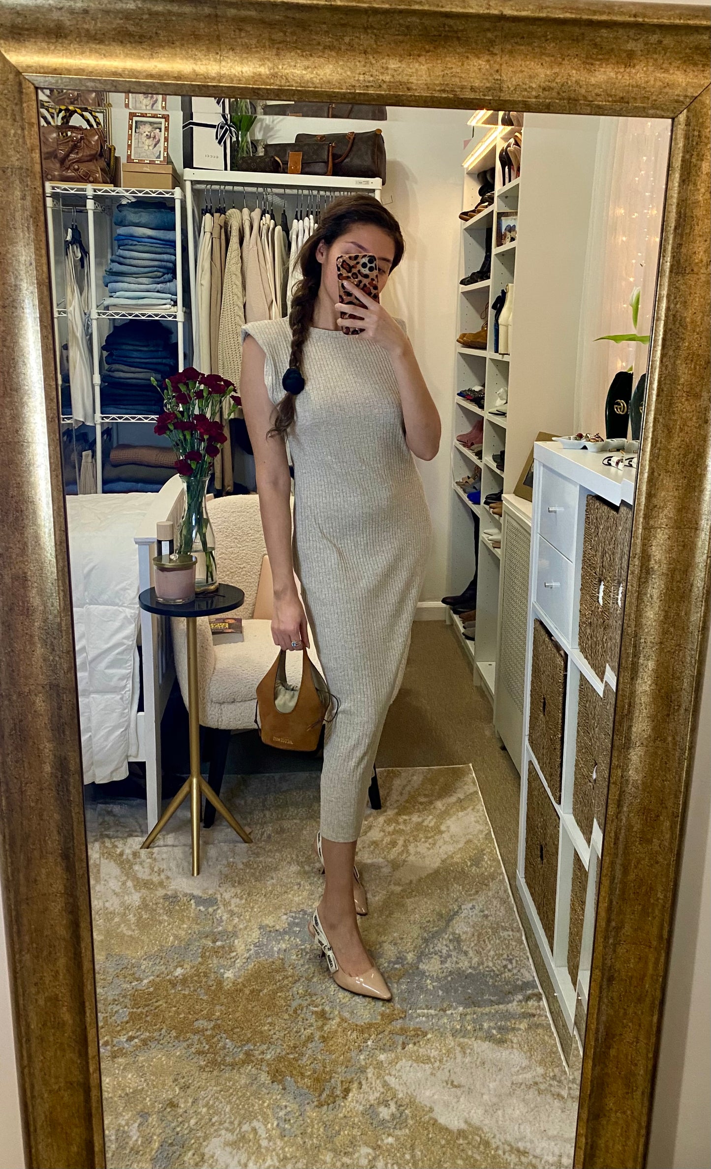 Zara Beige Ribbed Maxi Dress