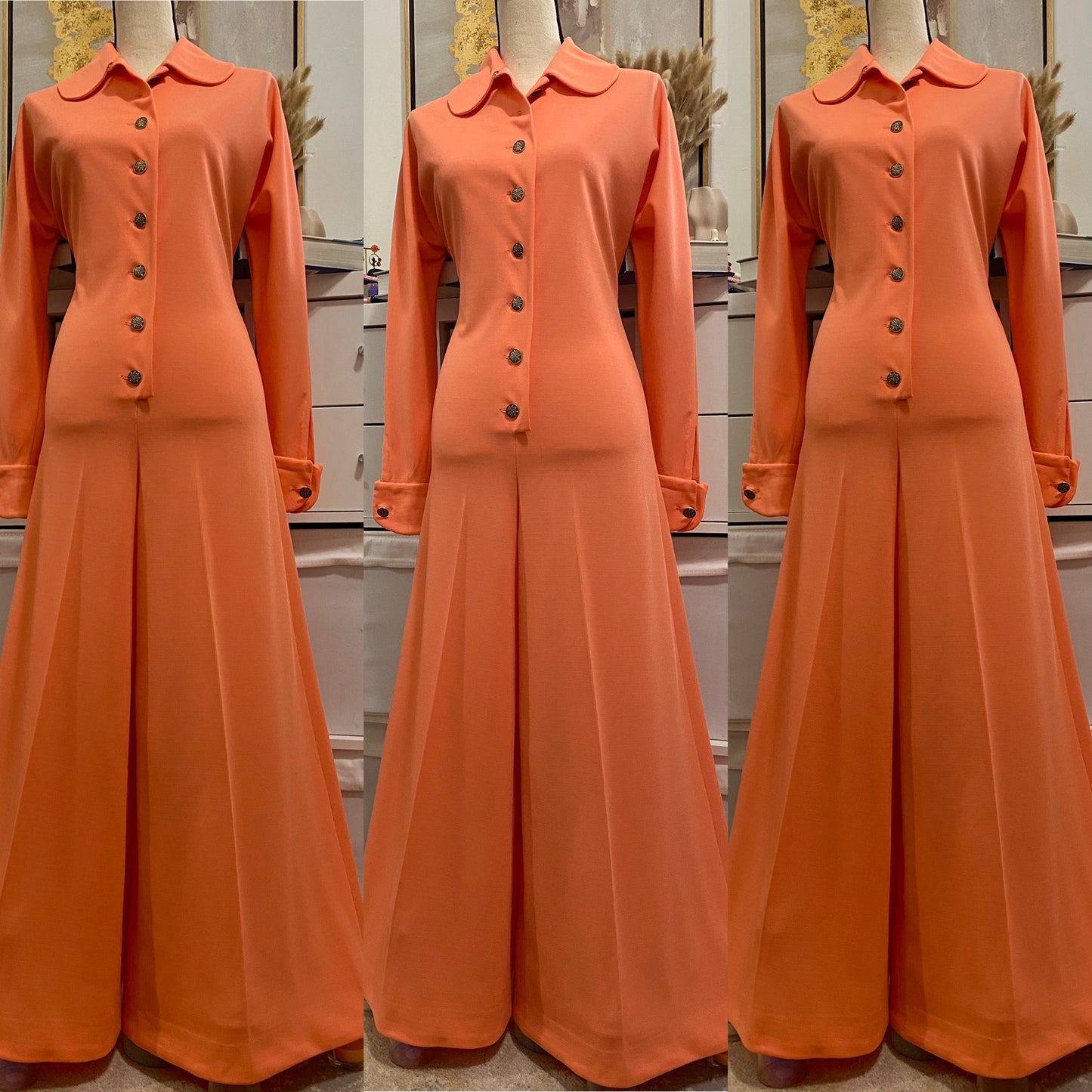 70's Creamsicle Orange Bell Bottom Jumpsuit (L)