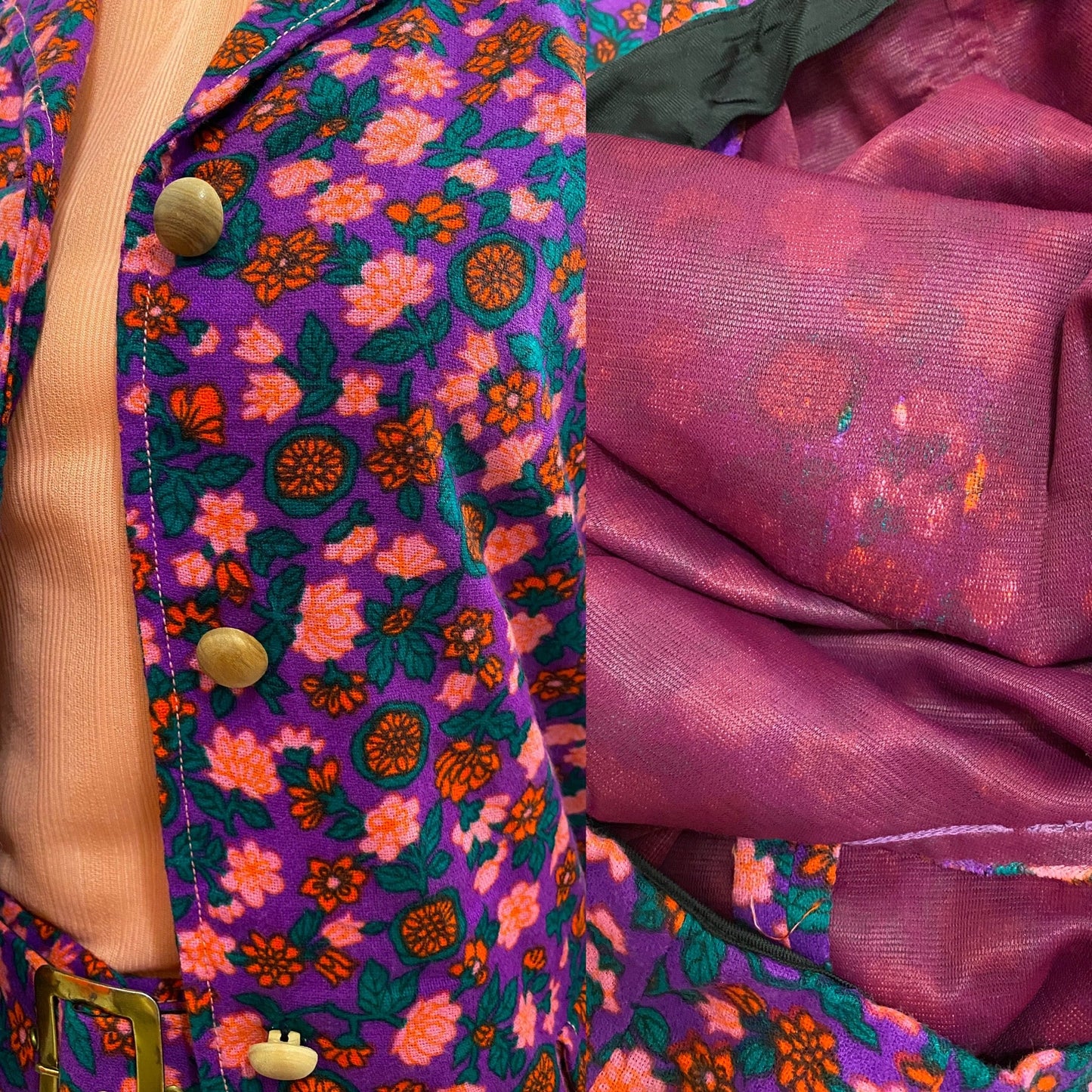 60's 3pc Floral Cigarette Style Pantsuit (XS-S, 26"W)