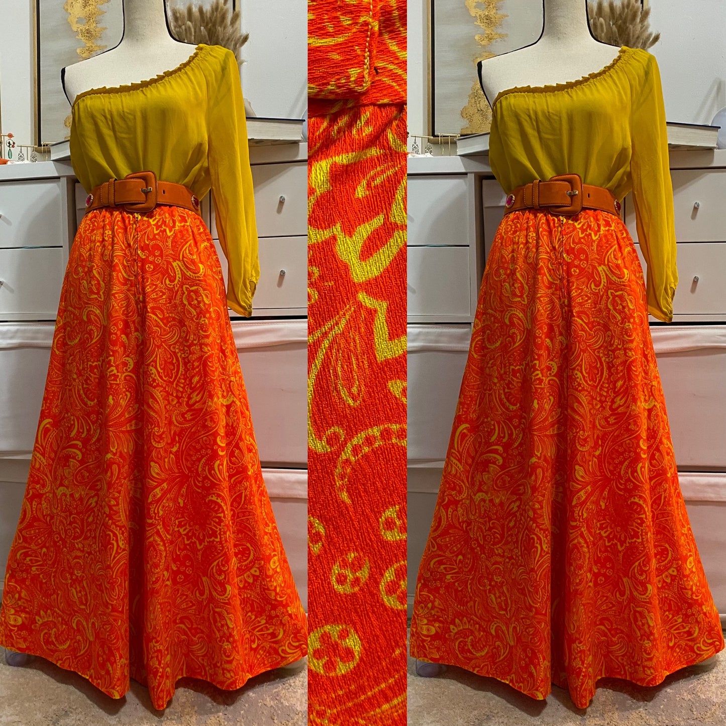 60's-70's High Rise Abstract Palazzo Pants (XS, 25"W)