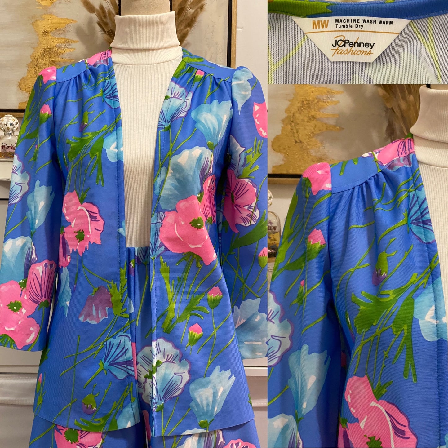 70's Floral 2pc Palazzo Pantsuit (XS-M)