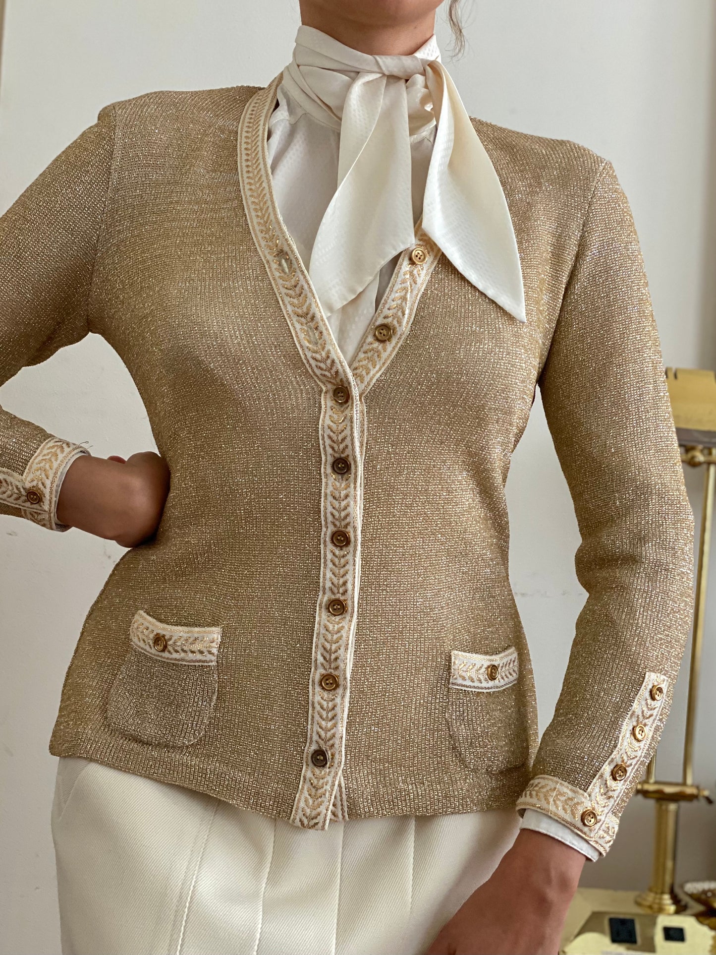 Metallic Gold Button Cardigan (Size small)