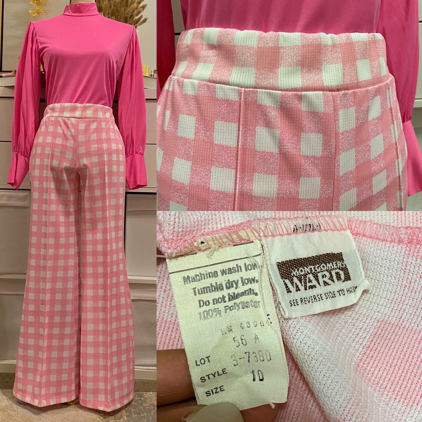 70’s Pink Checkered Bell Bottom Pants (M-L)
