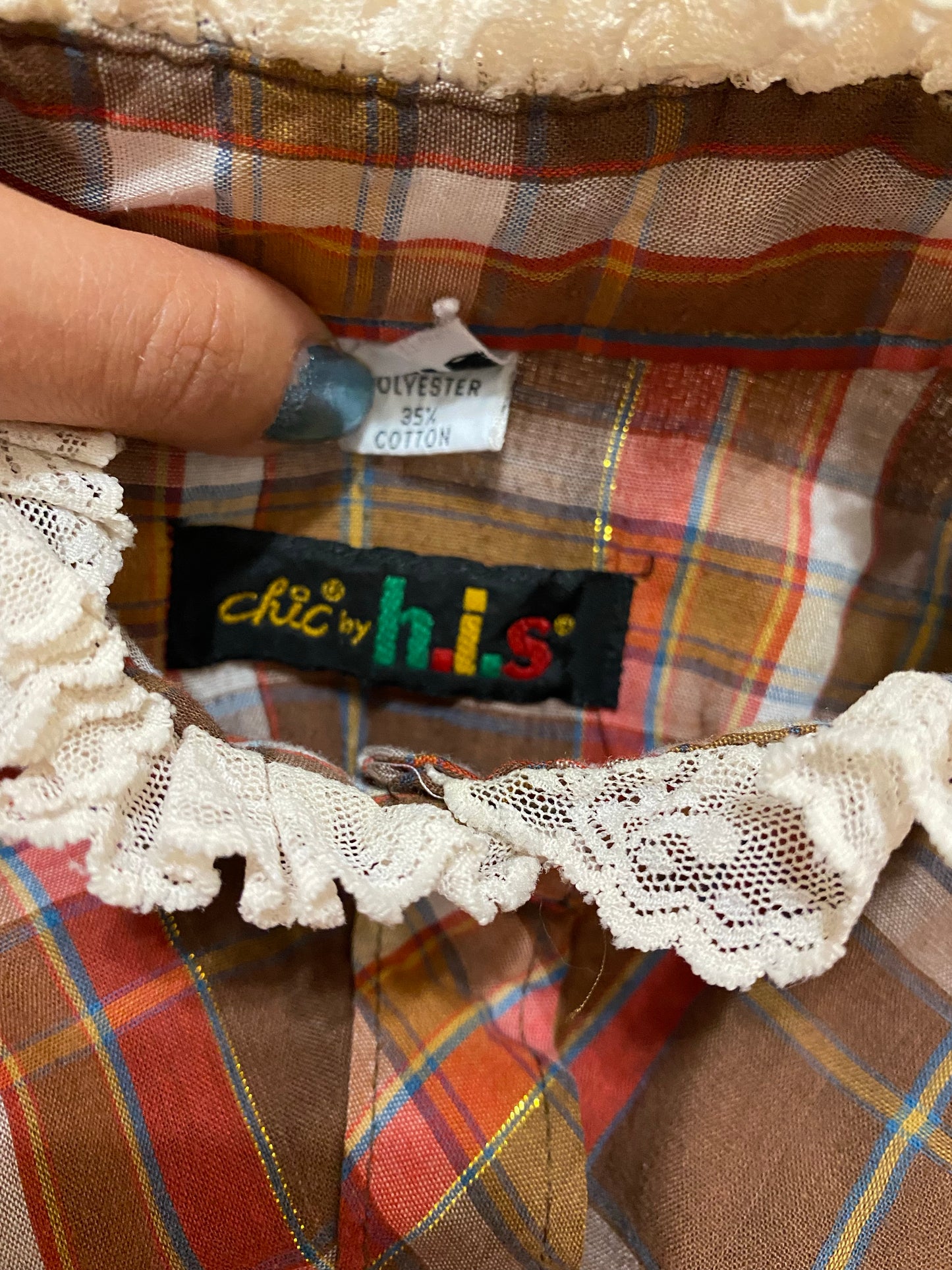 70's Western Style Ruffle Lace Blouse (S)