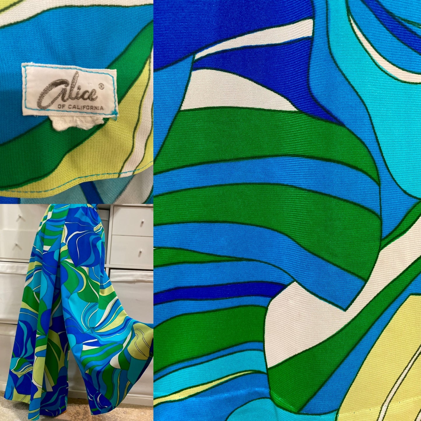 70's Blue Abstract Palazzo Jumpsuit (S-M)