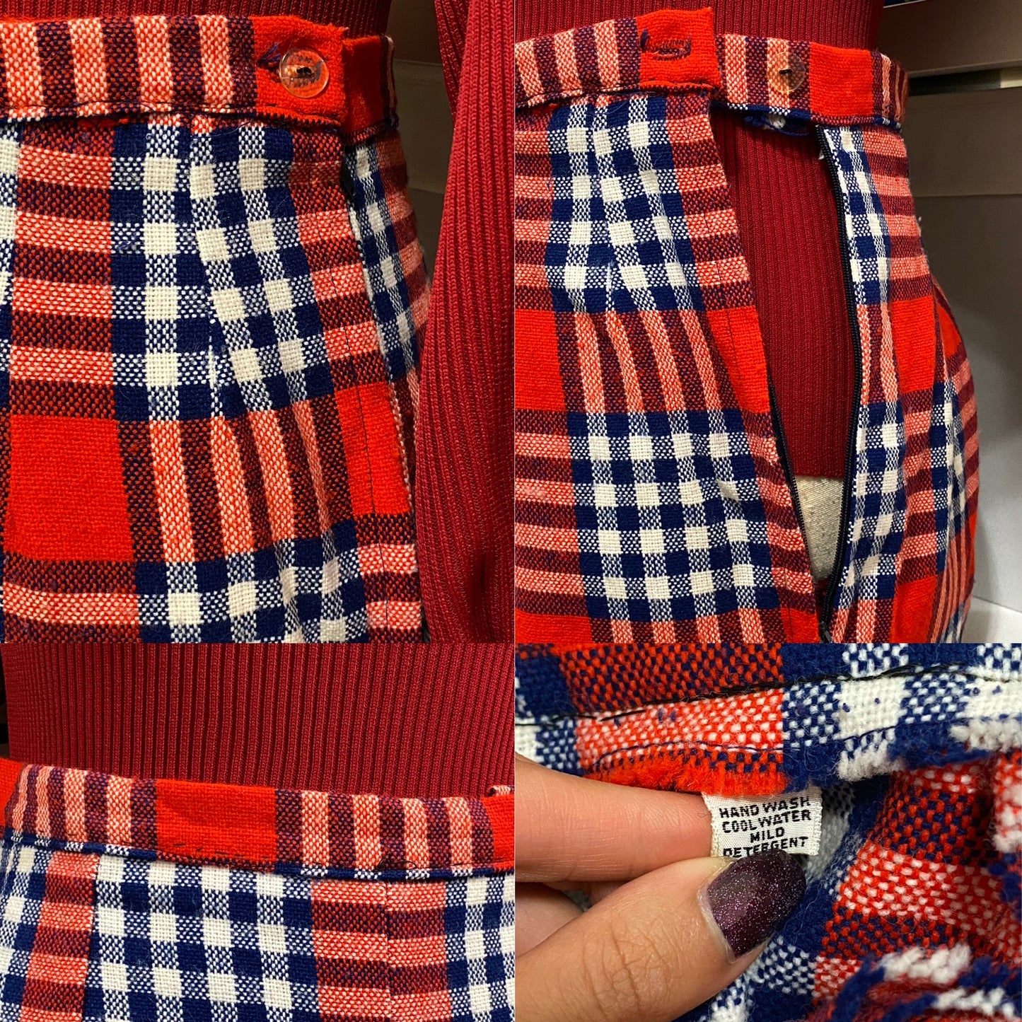 60's-70's Plaid High Rise Wide Leg Pants (M, 28"W)