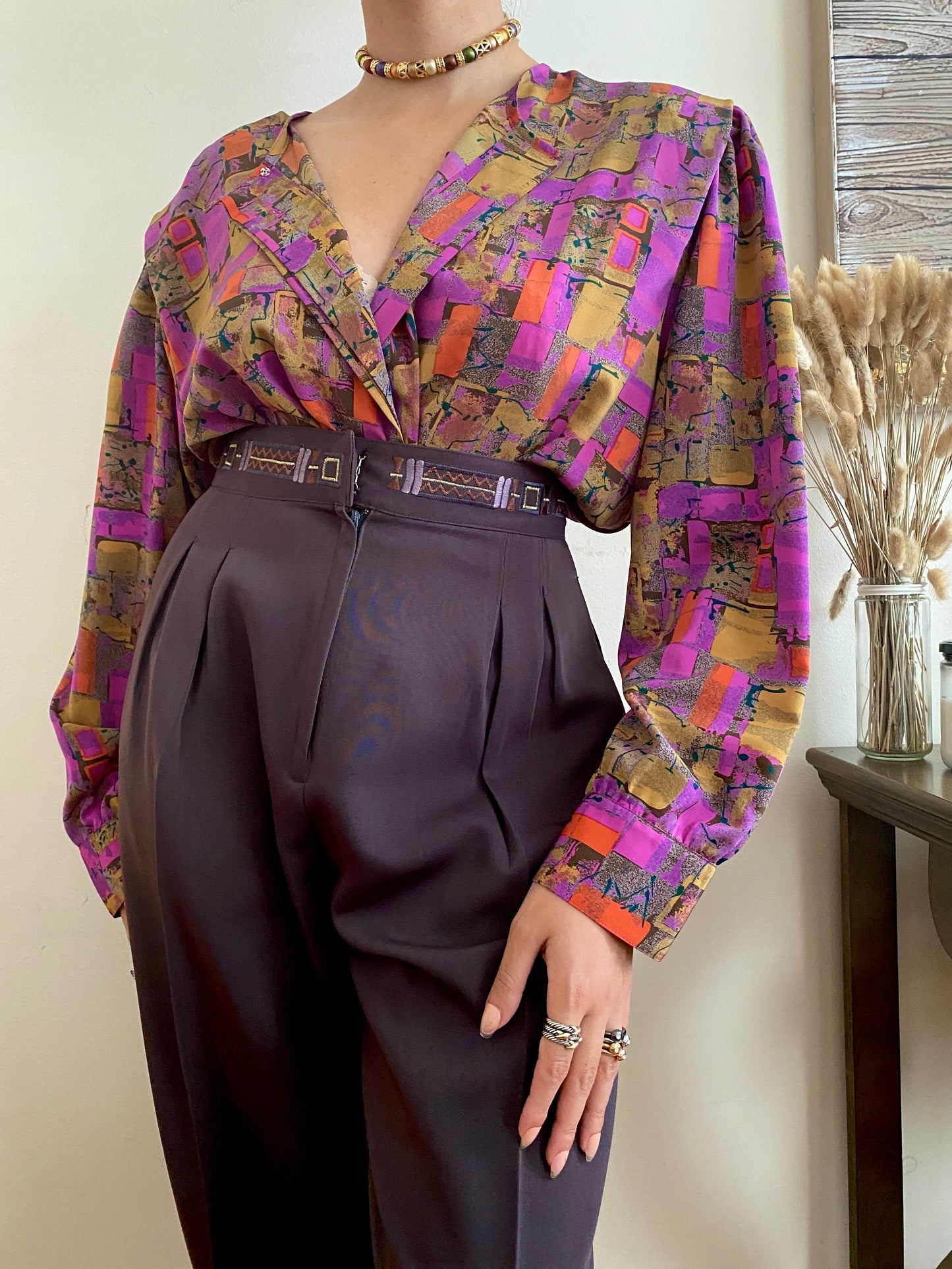 Button Up Abstract Blouse