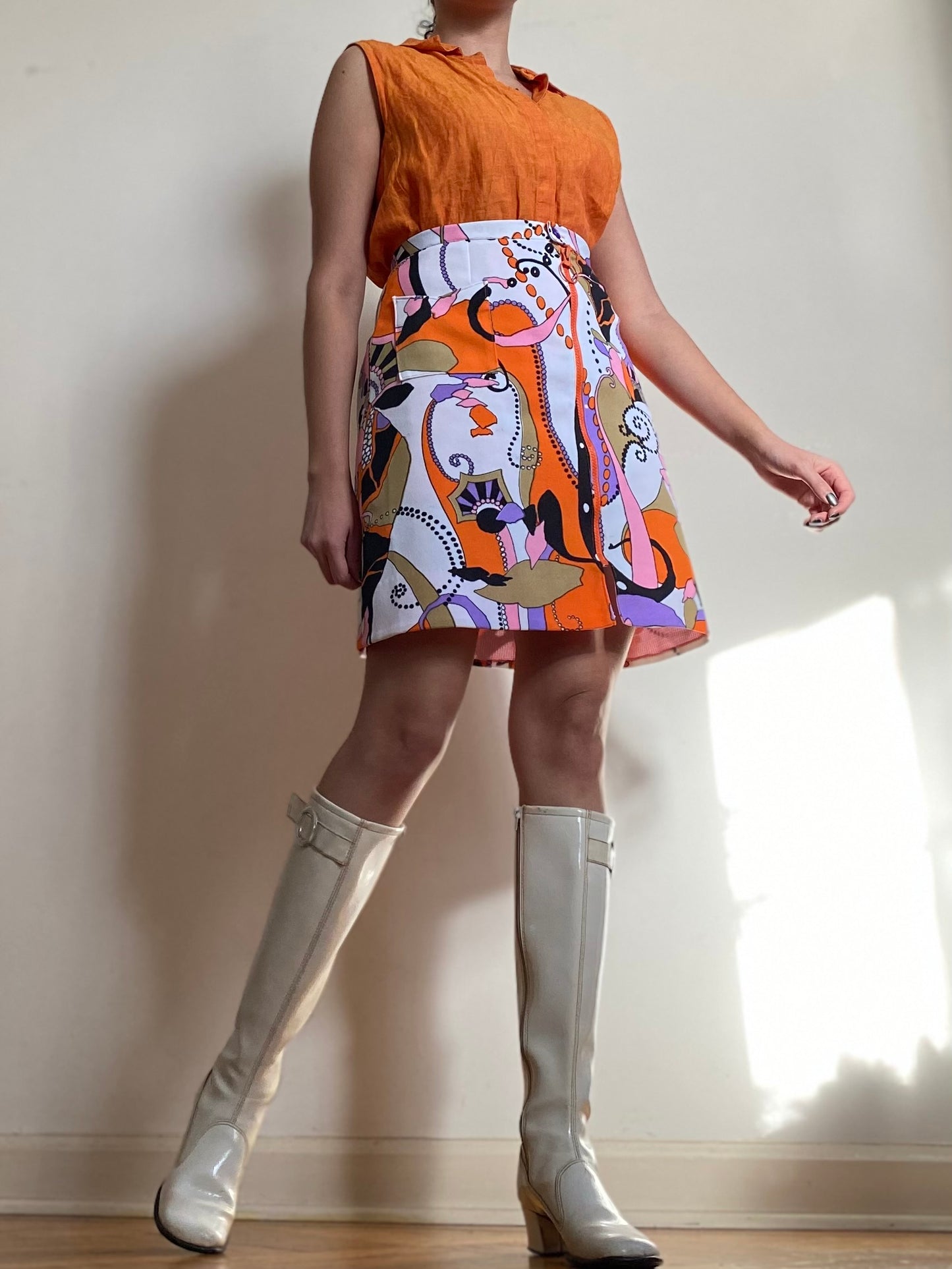 70's Abstract Colorful O-Ring Mini Skirt (M)