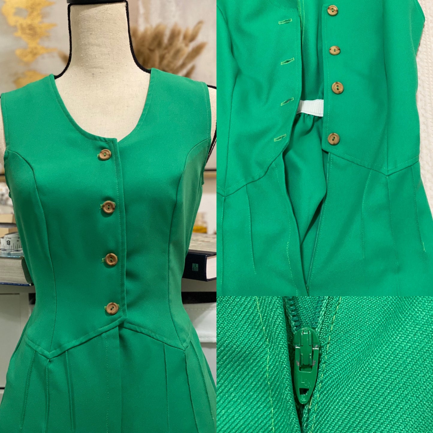 70's Green Tuxedo Wide Leg flare Bell Bottom Jumpsuit (XS-M)