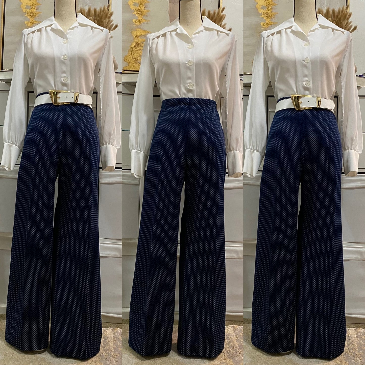 70's Swiss Dot 2PC Wide Leg Pantsuit (Large)